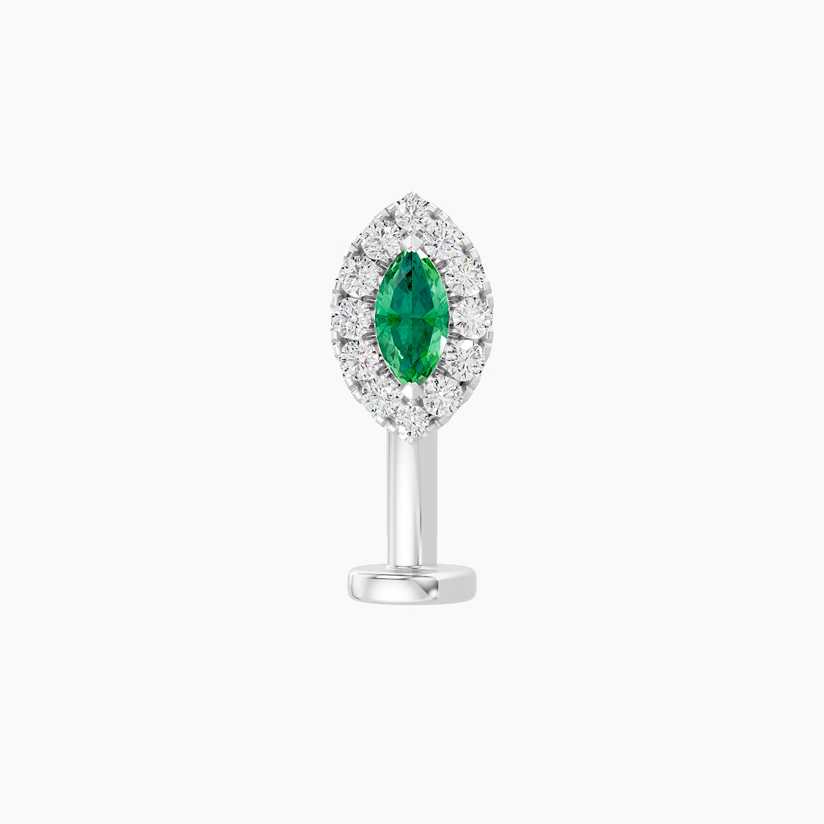 Eirene | 18k White Gold 10 mm 7.5 mm Halo Marquise Emerald & Diamond Floating Navel Piercing
