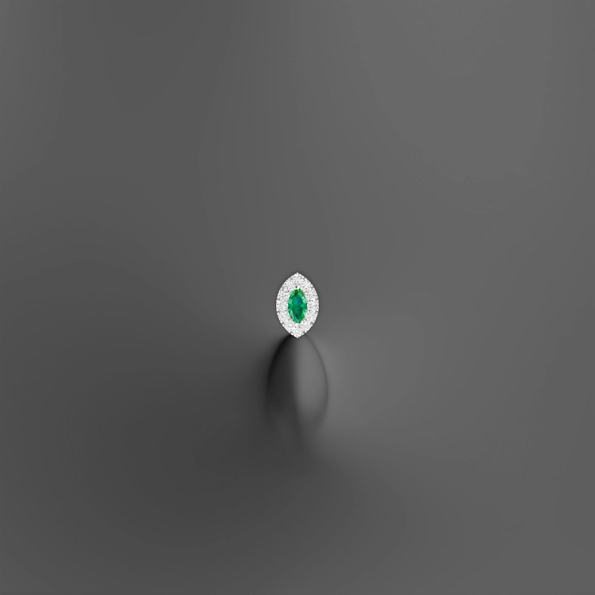 Eirene | 18k White Gold 10 mm 7.5 mm Halo Marquise Emerald & Diamond Floating Navel Piercing