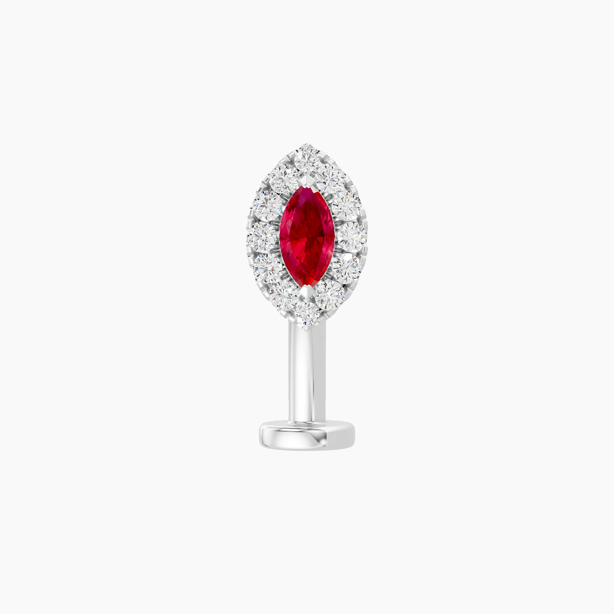 Eirene | 18k White Gold 10 mm 7.5 mm Halo Marquise Ruby & Diamond Floating Navel Piercing