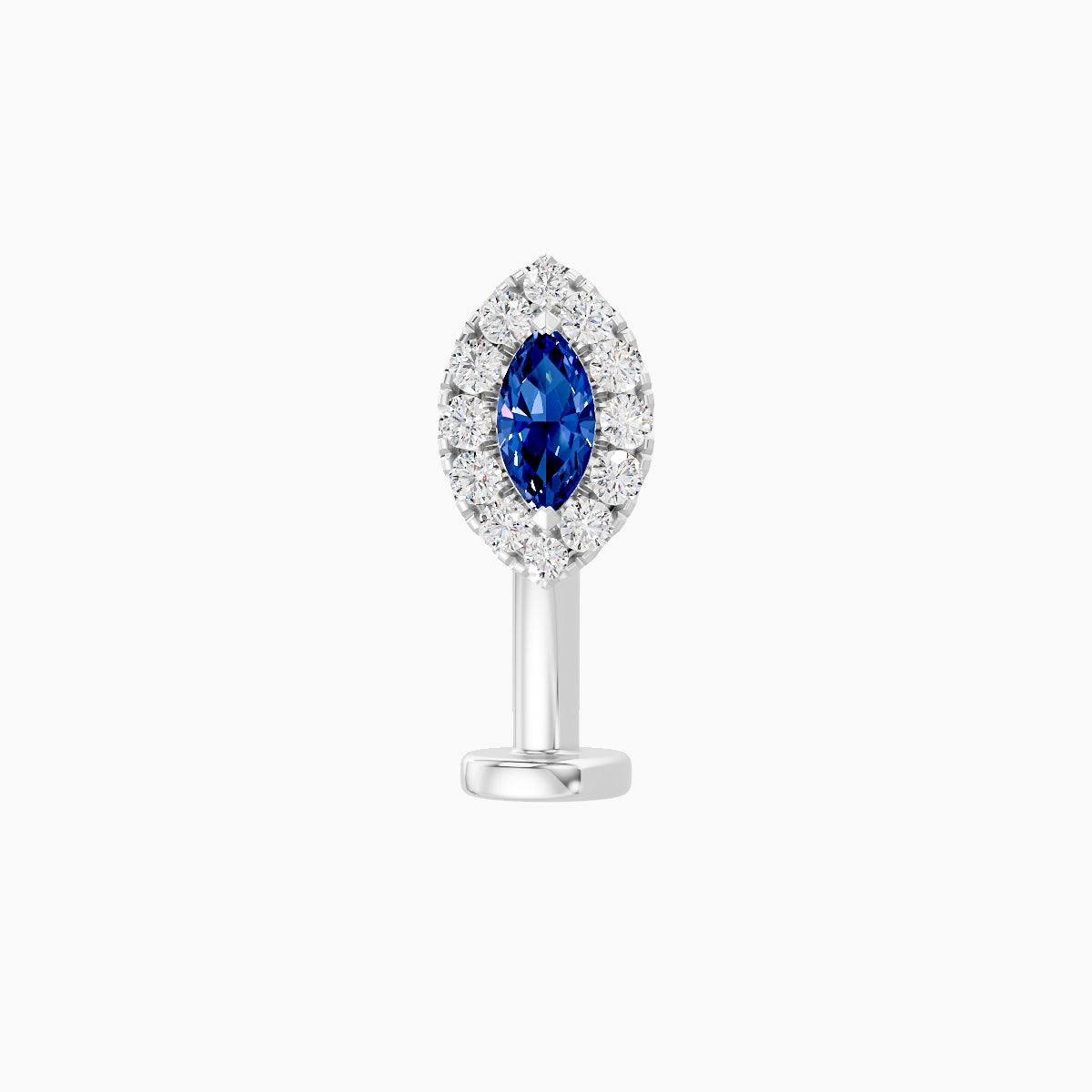 Eirene | 18k White Gold 10 mm 7.5 mm Halo Marquise Sapphire & Diamond Floating Navel Piercing