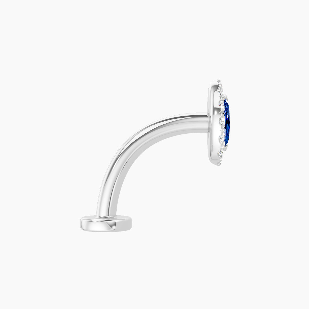 Eirene | 18k White Gold 10 mm 7.5 mm Halo Marquise Sapphire & Diamond Floating Navel Piercing