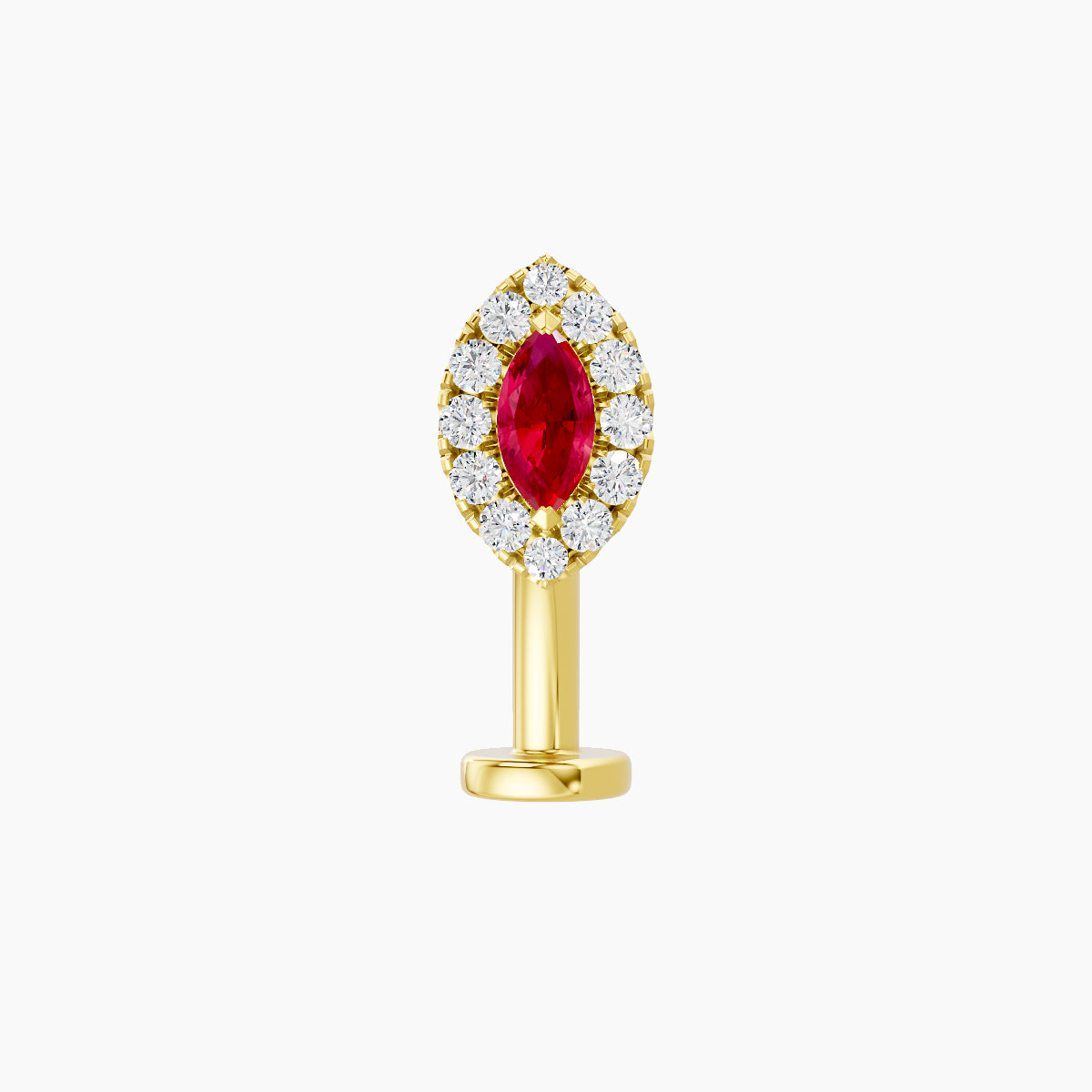 Eirene | 18k Yellow Gold 10 mm 7.5 mm Halo Marquise Ruby & Diamond Floating Navel Piercing
