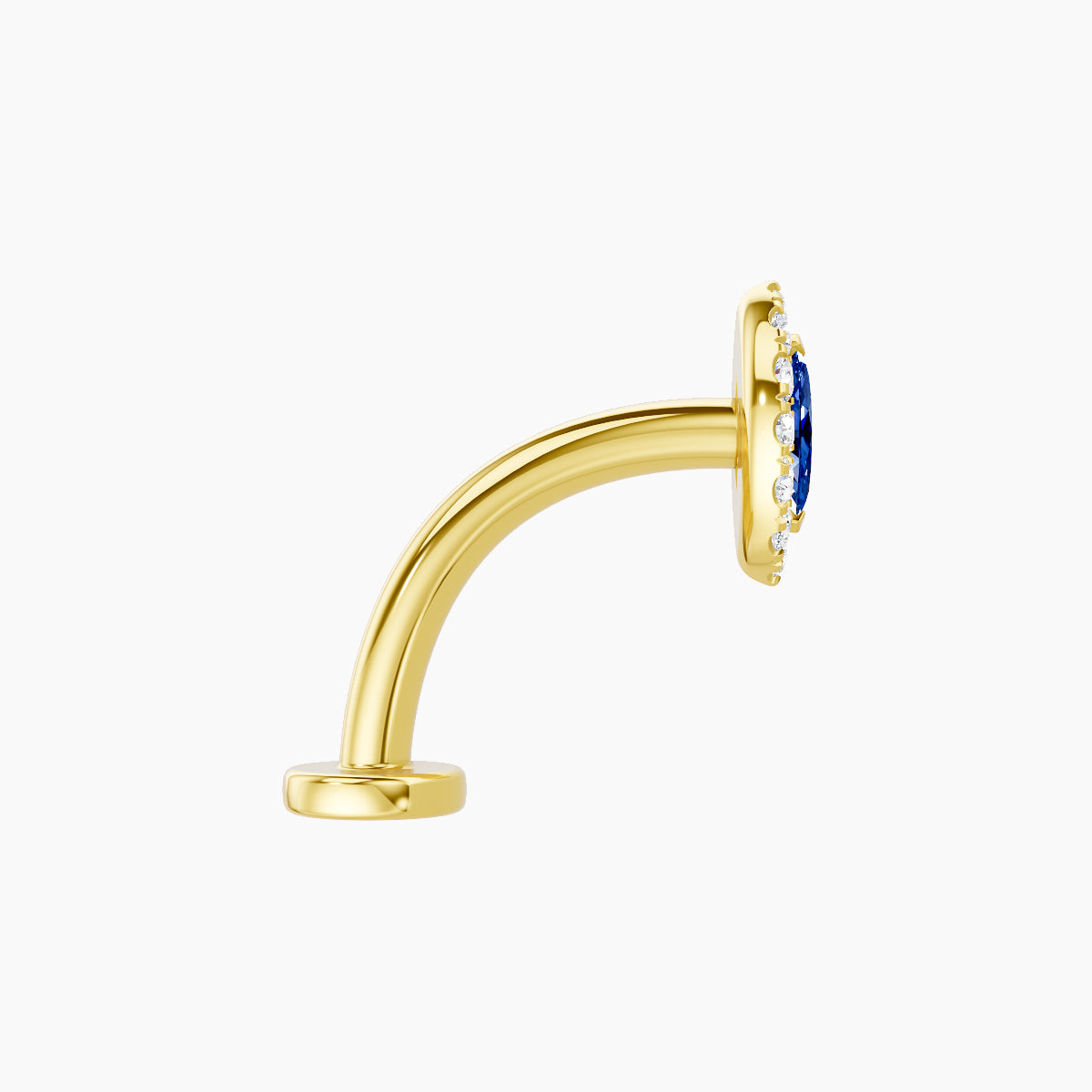 Eirene | 18k Yellow Gold 10 mm 7.5 mm Halo Marquise Sapphire & Diamond Floating Navel Piercing