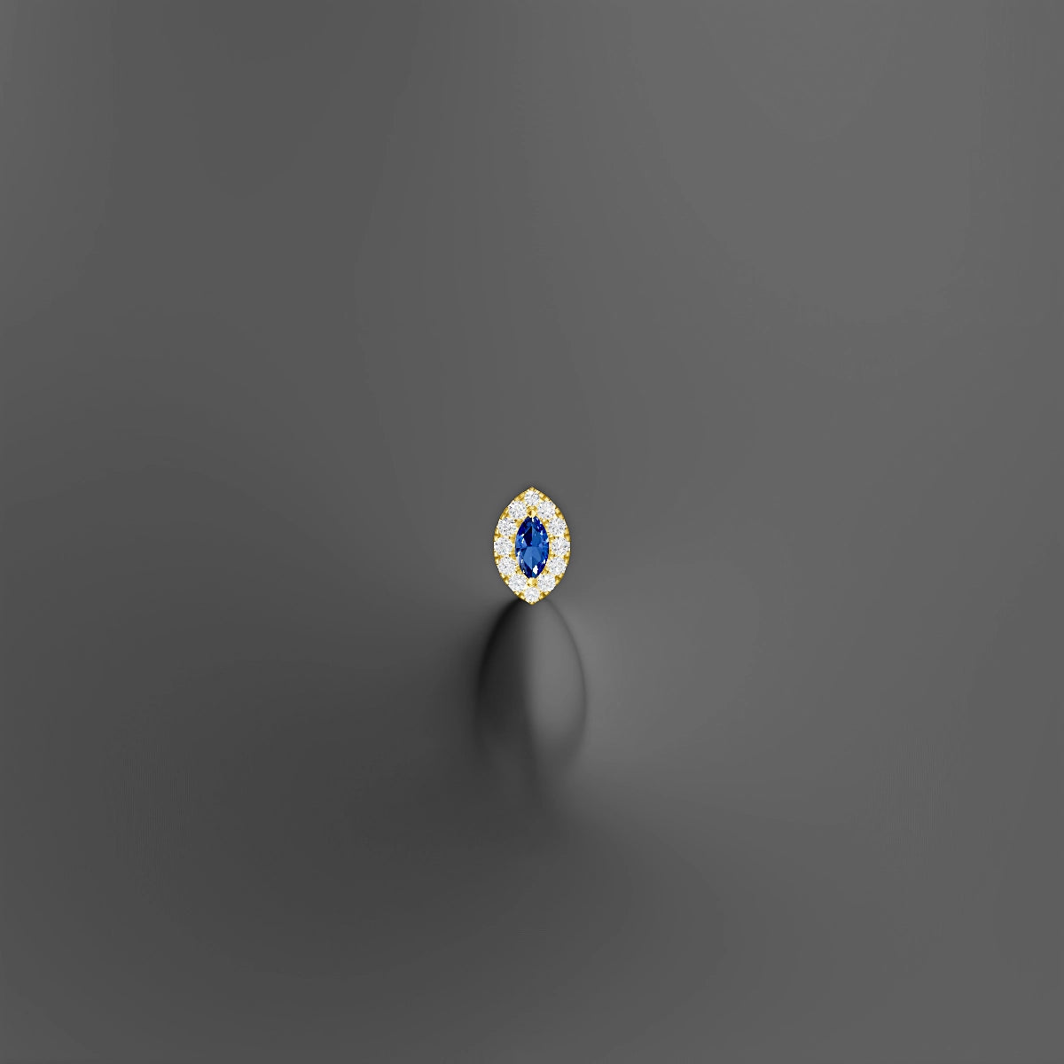 Eirene | 18k Yellow Gold 10 mm 7.5 mm Halo Marquise Sapphire & Diamond Floating Navel Piercing