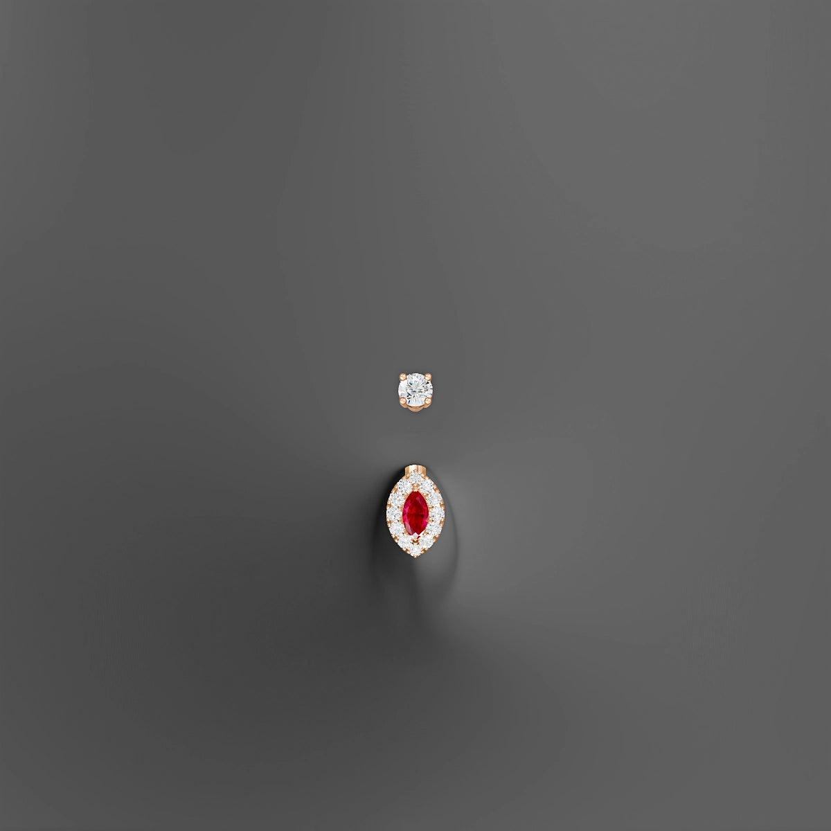 Eirene | 18k Rose Gold 7 mm 6 mm Halo Marquise Ruby & Diamond Belly Piercing