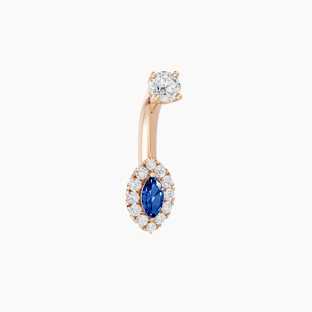 Eirene | 18k Rose Gold 7 mm 6 mm Halo Marquise Sapphire & Diamond Belly Piercing