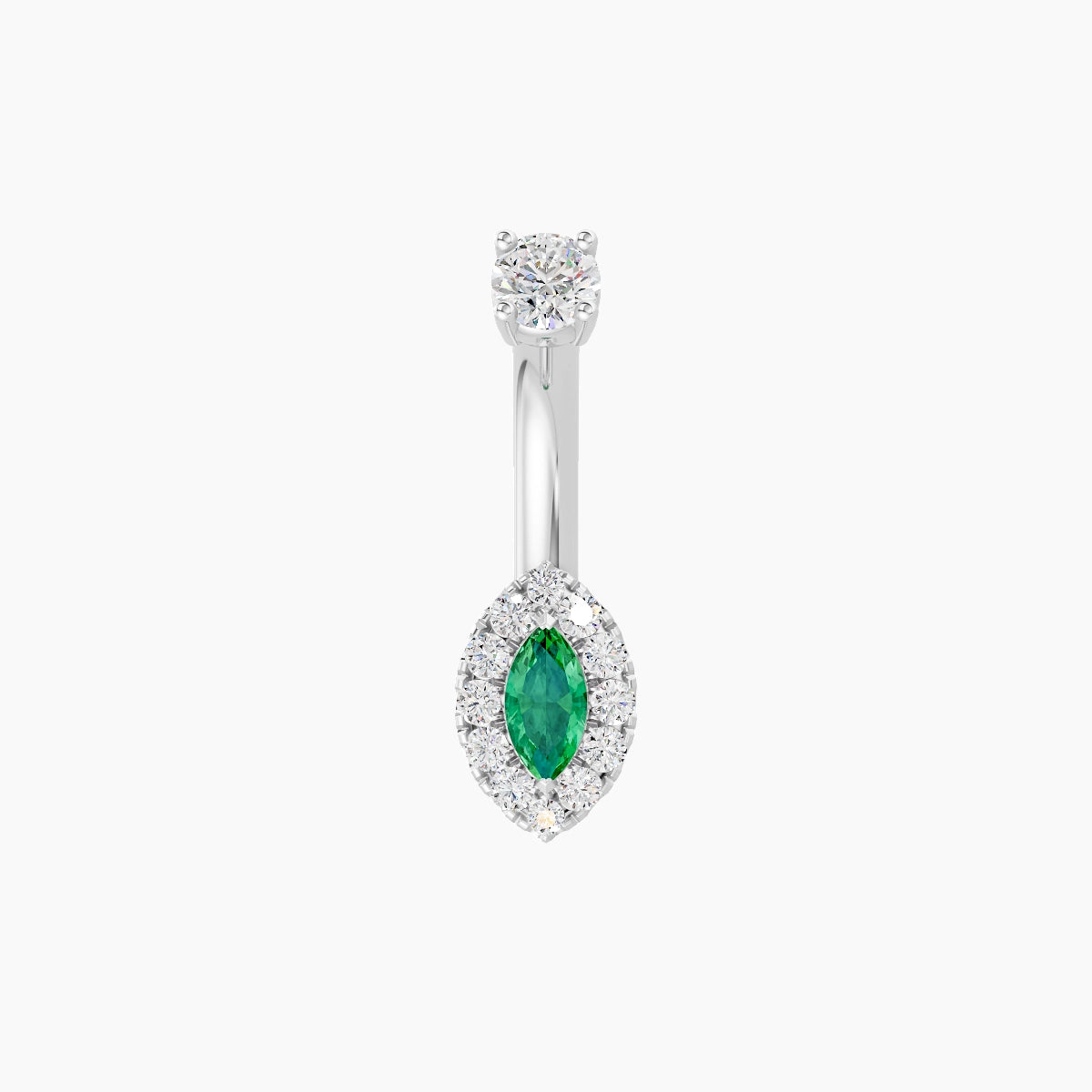Eirene | 18k White Gold 7 mm 6 mm Halo Marquise Emerald & Diamond Belly Piercing
