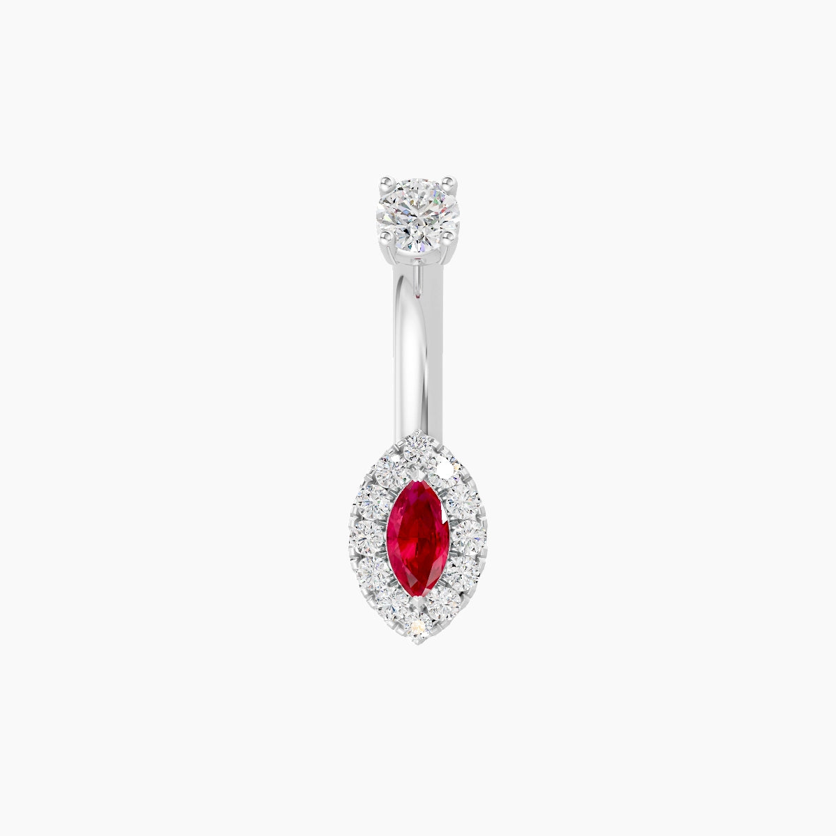 Eirene | 18k White Gold 7 mm 6 mm Halo Marquise Ruby & Diamond Belly Piercing