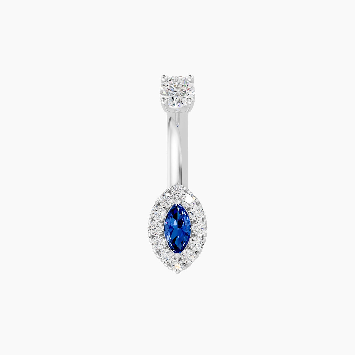 Eirene | 18k White Gold 7 mm 6 mm Halo Marquise Sapphire & Diamond Belly Piercing
