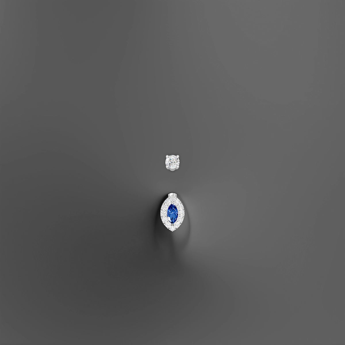 Eirene | 18k White Gold 7 mm 6 mm Halo Marquise Sapphire & Diamond Belly Piercing