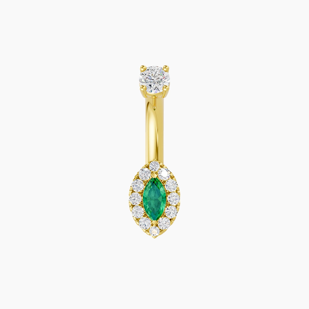 Eirene | 18k Yellow Gold 7 mm 6 mm Halo Marquise Emerald & Diamond Belly Piercing