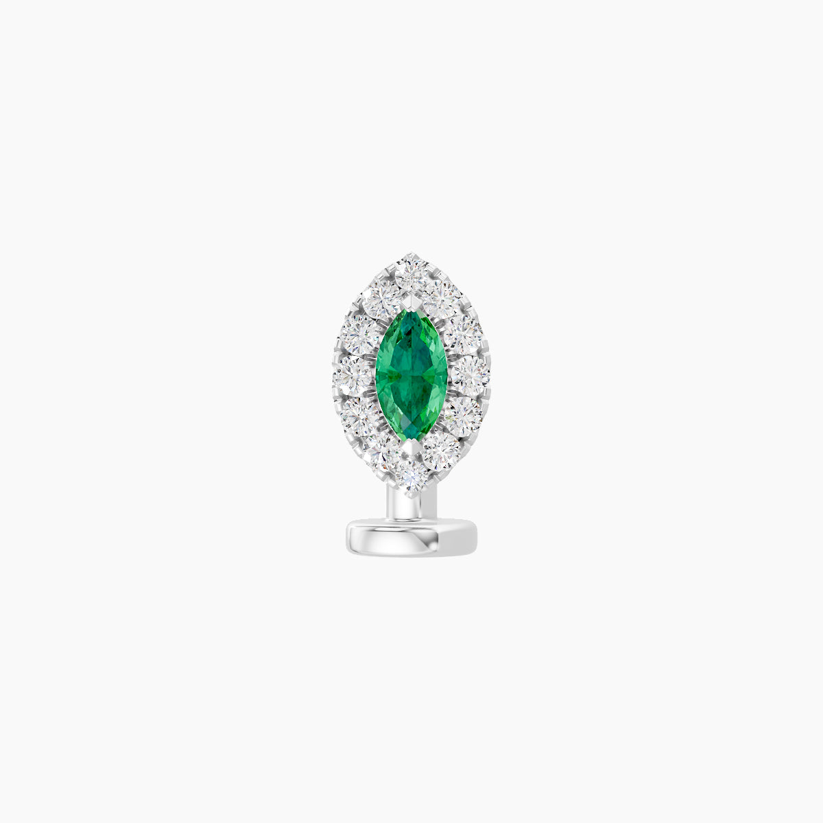 Eirene | 18k White Gold 6 mm 7.5 mm Halo Marquise Emerald & Diamond Floating Navel Piercing