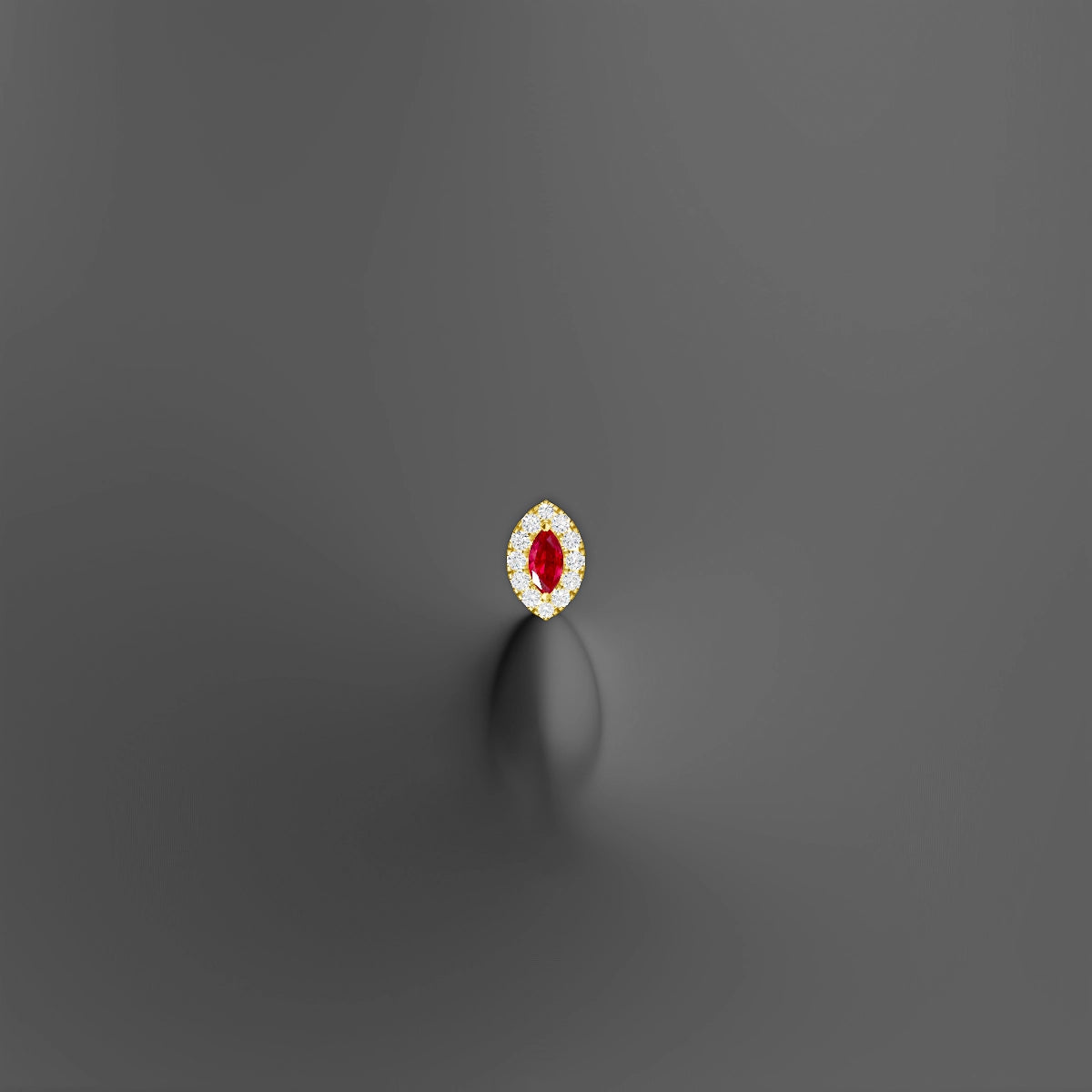 Eirene | 18k Yellow Gold 6 mm 7.5 mm Halo Marquise Ruby & Diamond Floating Navel Piercing