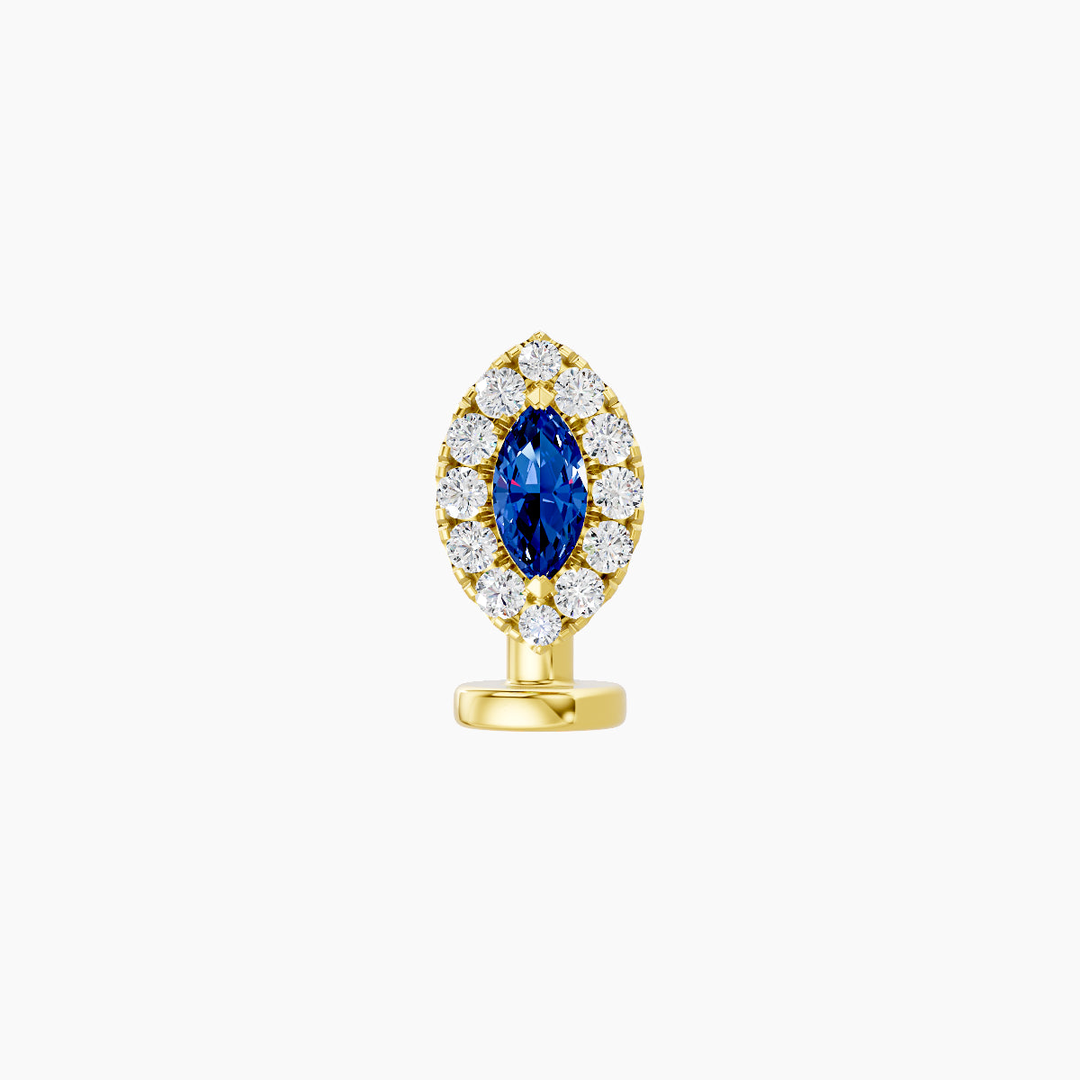 Eirene | 18k Yellow Gold 6 mm 7.5 mm Halo Marquise Sapphire & Diamond Floating Navel Piercing