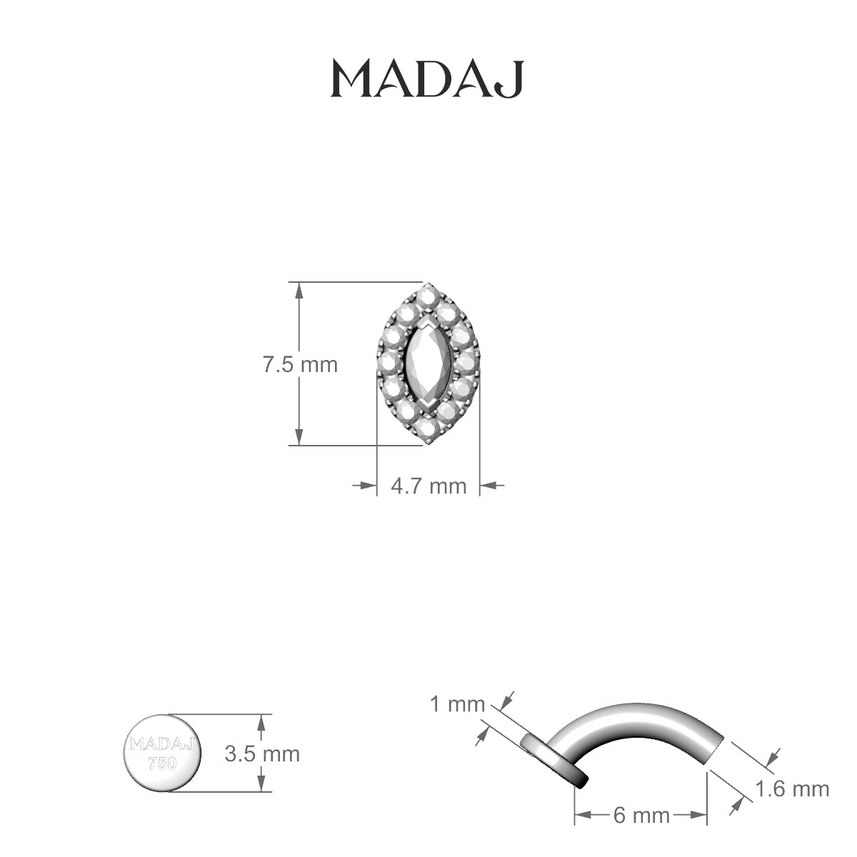 Eirene | 18k Yellow Gold 7.5 mm 6 mm Halo Marquise Diamond Floating Navel Piercing