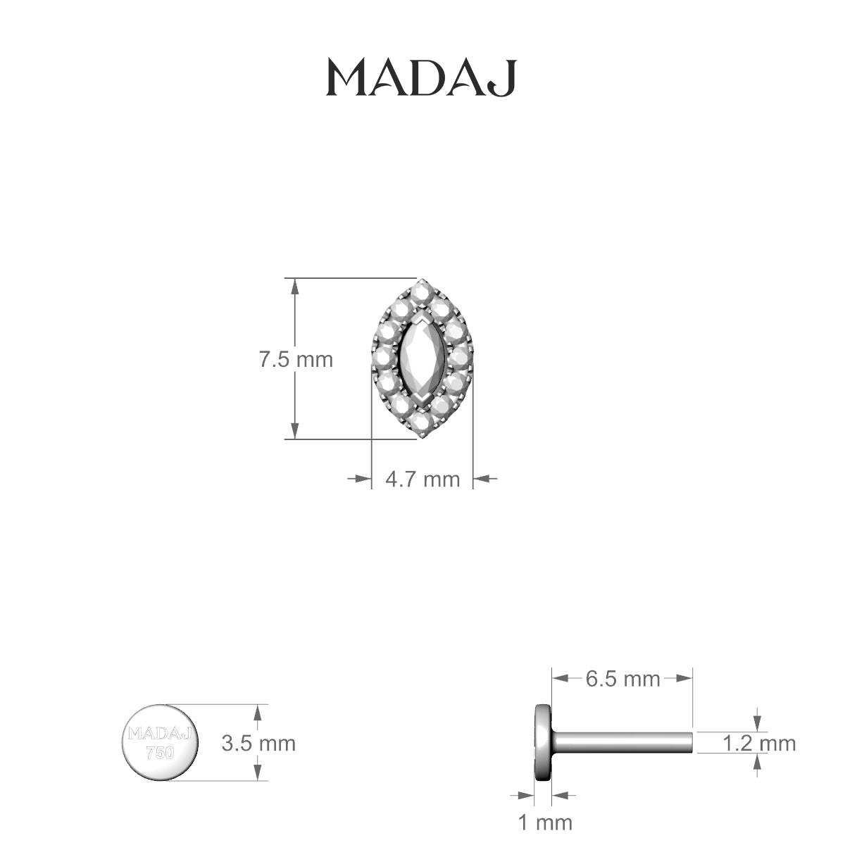 Eirene | 18k White Gold 7.5 mm 6.5 mm Halo Marquise Diamond Piercing