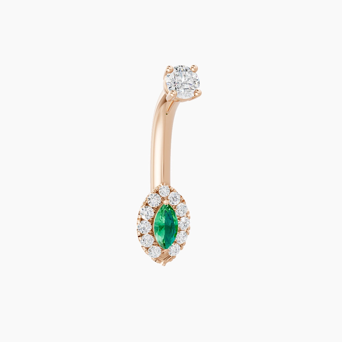 Eirene | 18k Rose Gold 7 mm 8 mm Halo Marquise Emerald & Diamond Belly Piercing