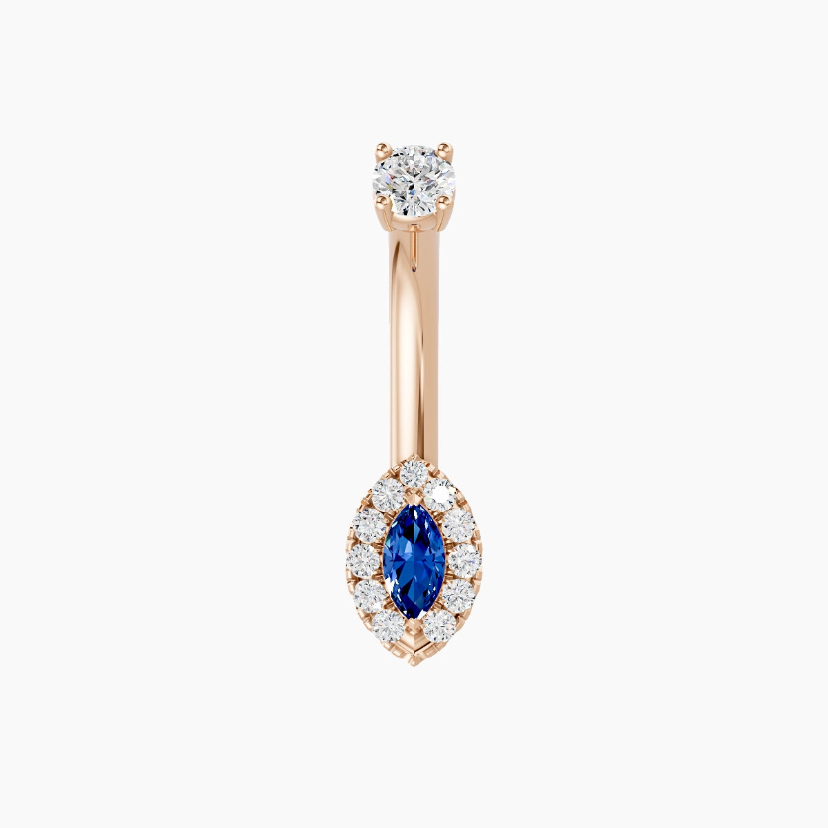 Eirene | 18k Rose Gold 7 mm 8 mm Halo Marquise Sapphire & Diamond Belly Piercing