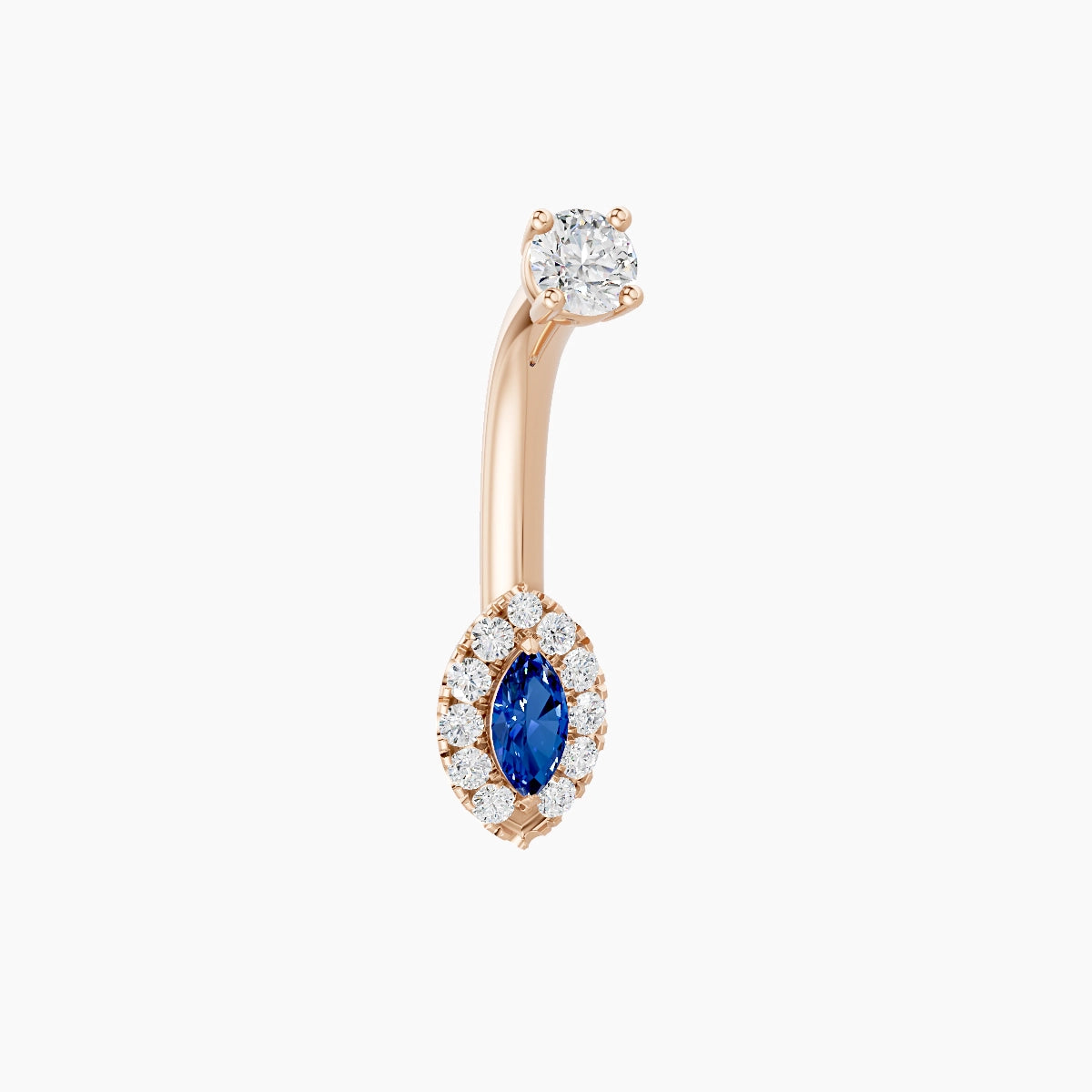 Eirene | 18k Rose Gold 7 mm 8 mm Halo Marquise Sapphire & Diamond Belly Piercing