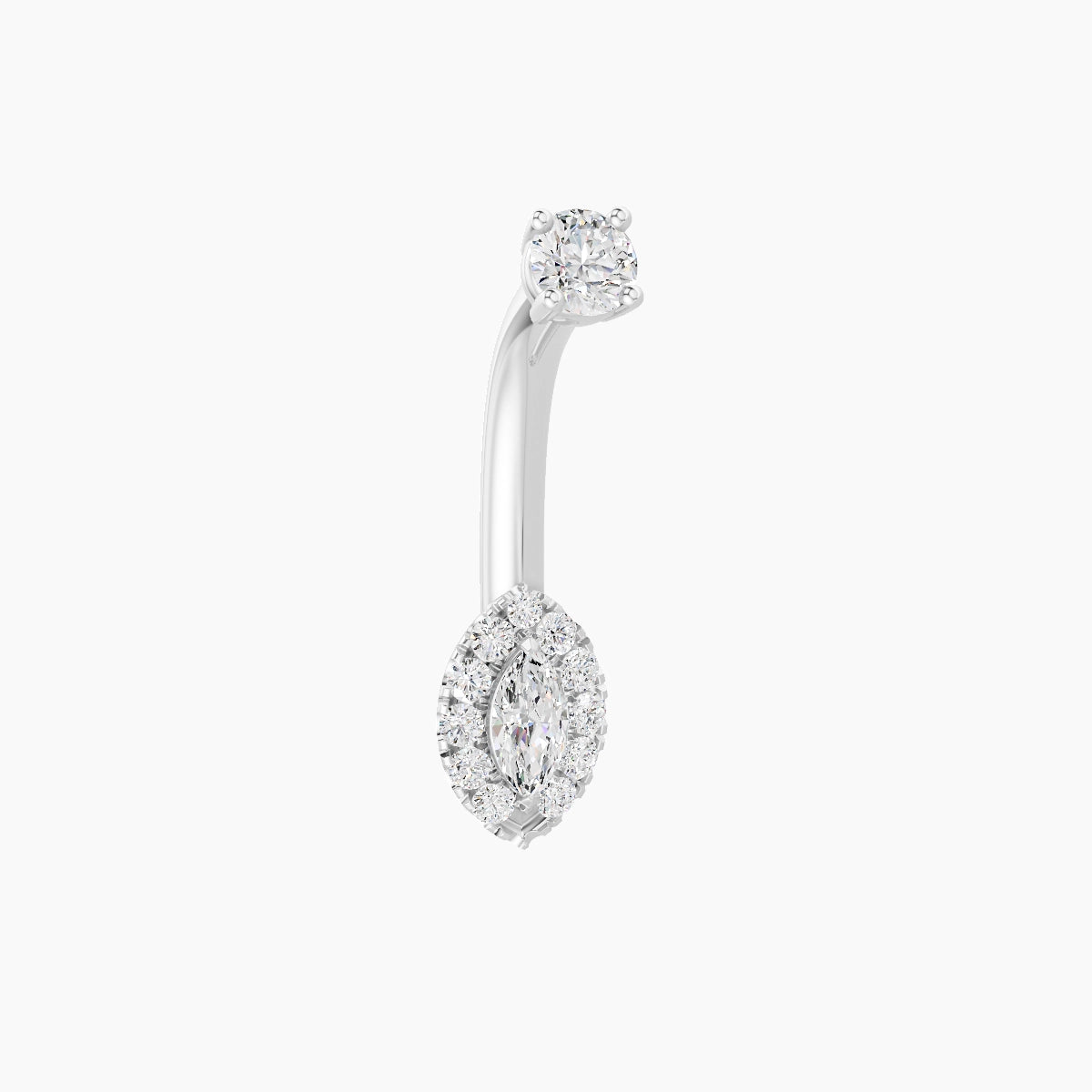 Eirene | 18k White Gold 7 mm 8 mm Halo Marquise Diamond Belly Piercing