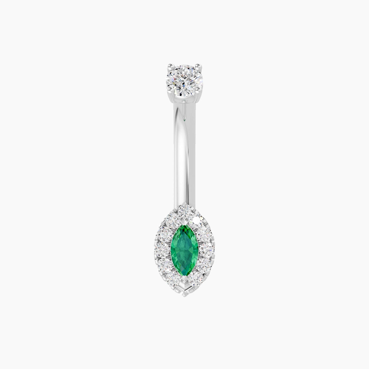 Eirene | 18k White Gold 7 mm 8 mm Halo Marquise Emerald & Diamond Belly Piercing