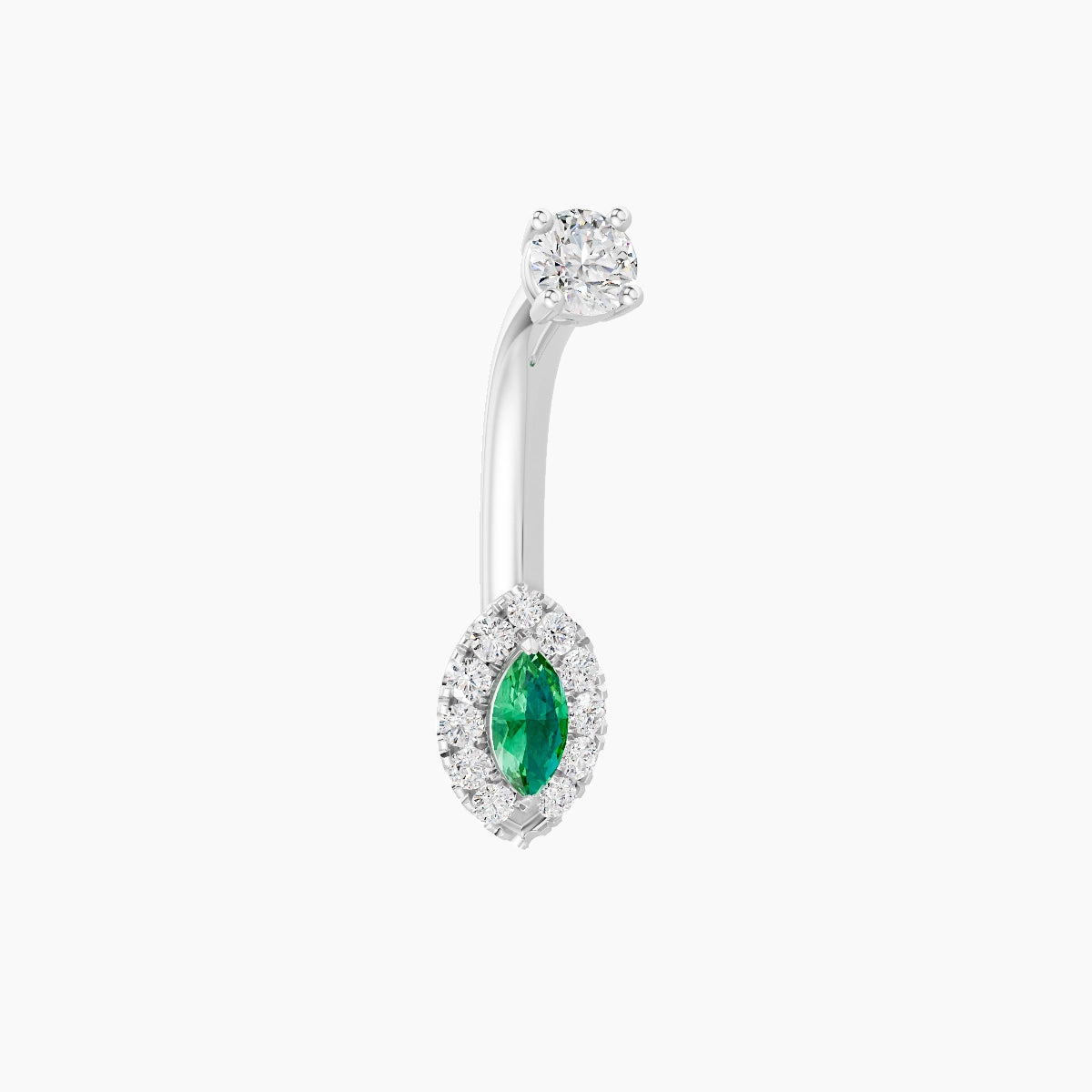 Eirene | 18k White Gold 7 mm 8 mm Halo Marquise Emerald & Diamond Belly Piercing