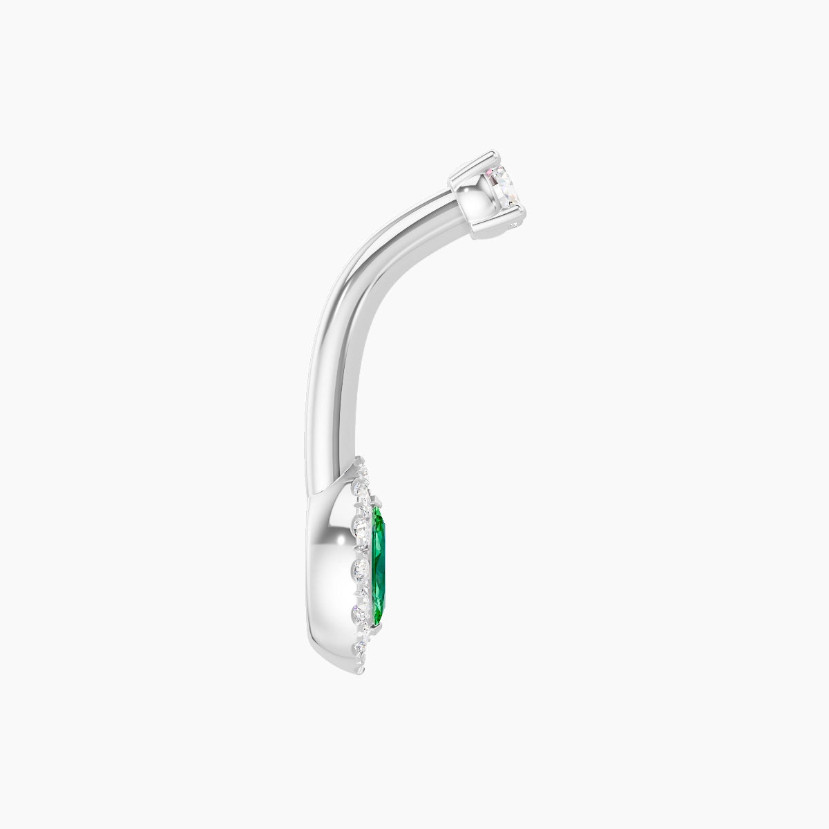 Eirene | 18k White Gold 7 mm 8 mm Halo Marquise Emerald & Diamond Belly Piercing