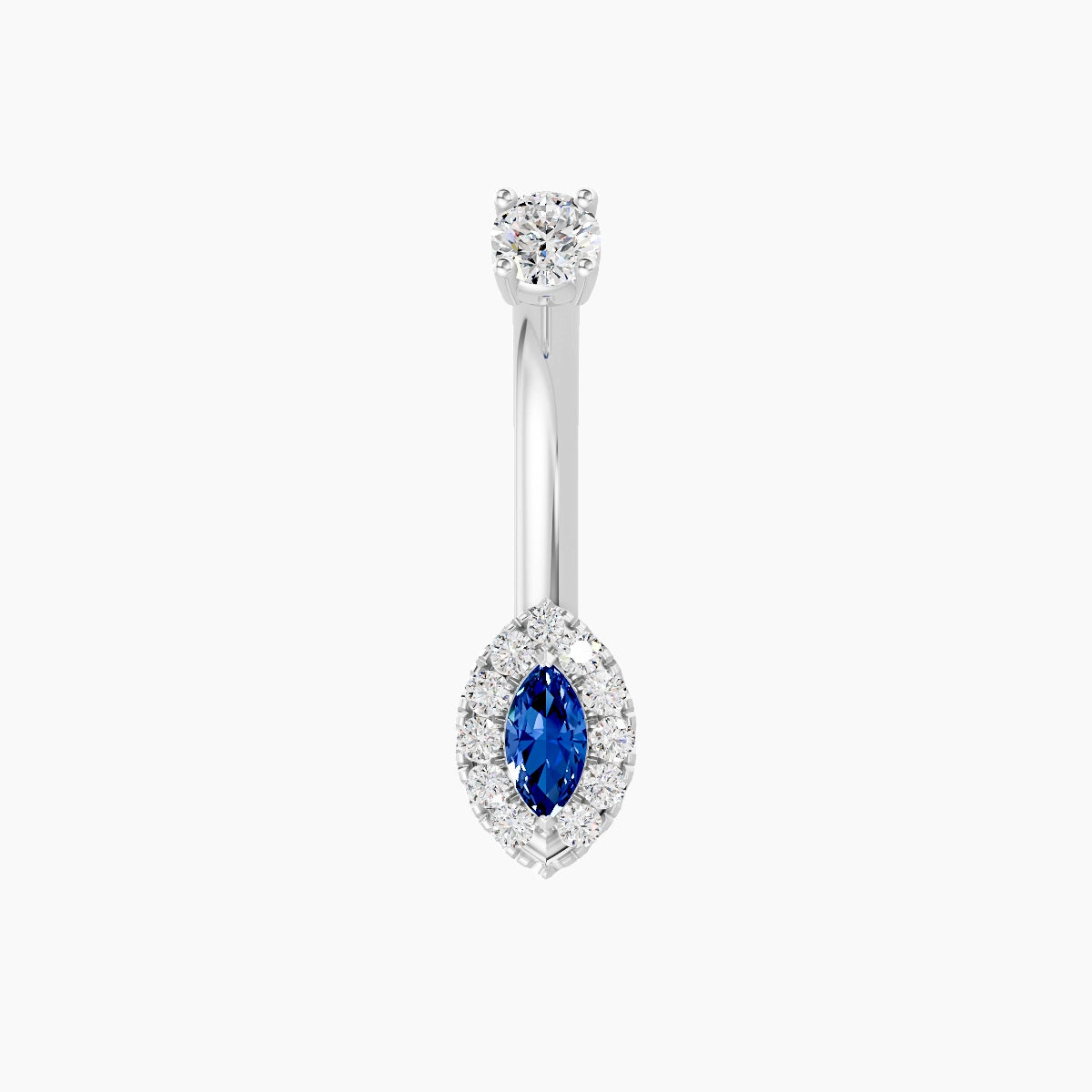 Eirene | 18k White Gold 7 mm 8 mm Halo Marquise Sapphire & Diamond Belly Piercing