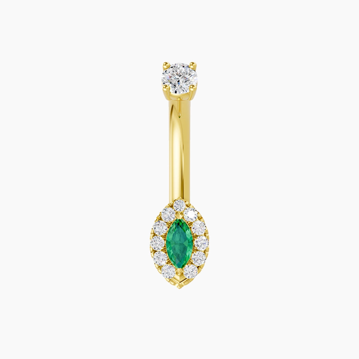 Eirene | 18k Yellow Gold 7 mm 8 mm Halo Marquise Emerald & Diamond Belly Piercing