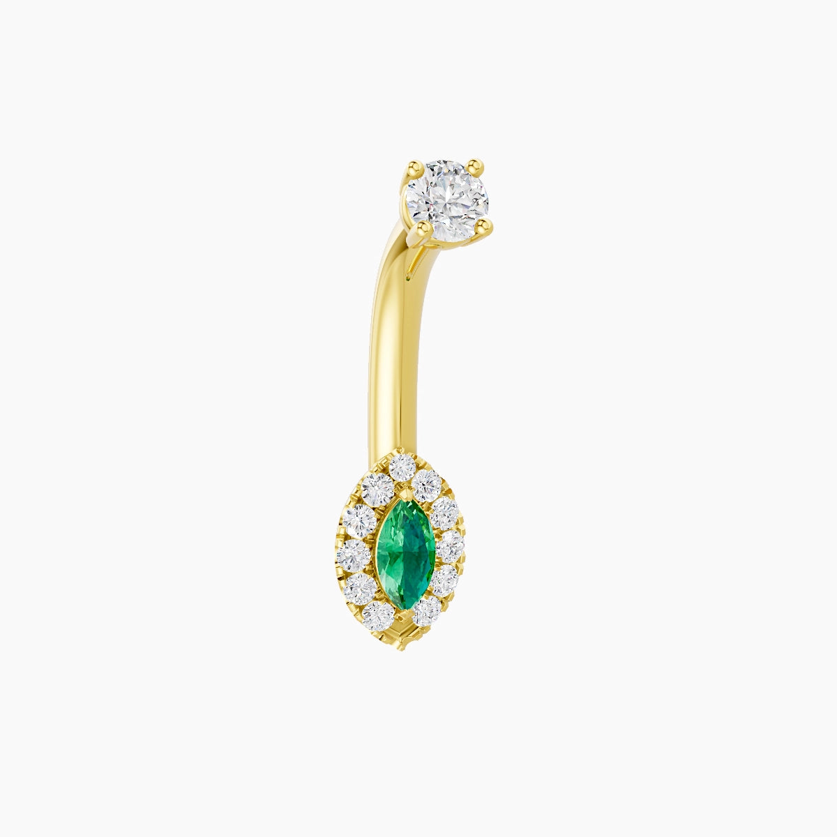 Eirene | 18k Yellow Gold 7 mm 8 mm Halo Marquise Emerald & Diamond Belly Piercing