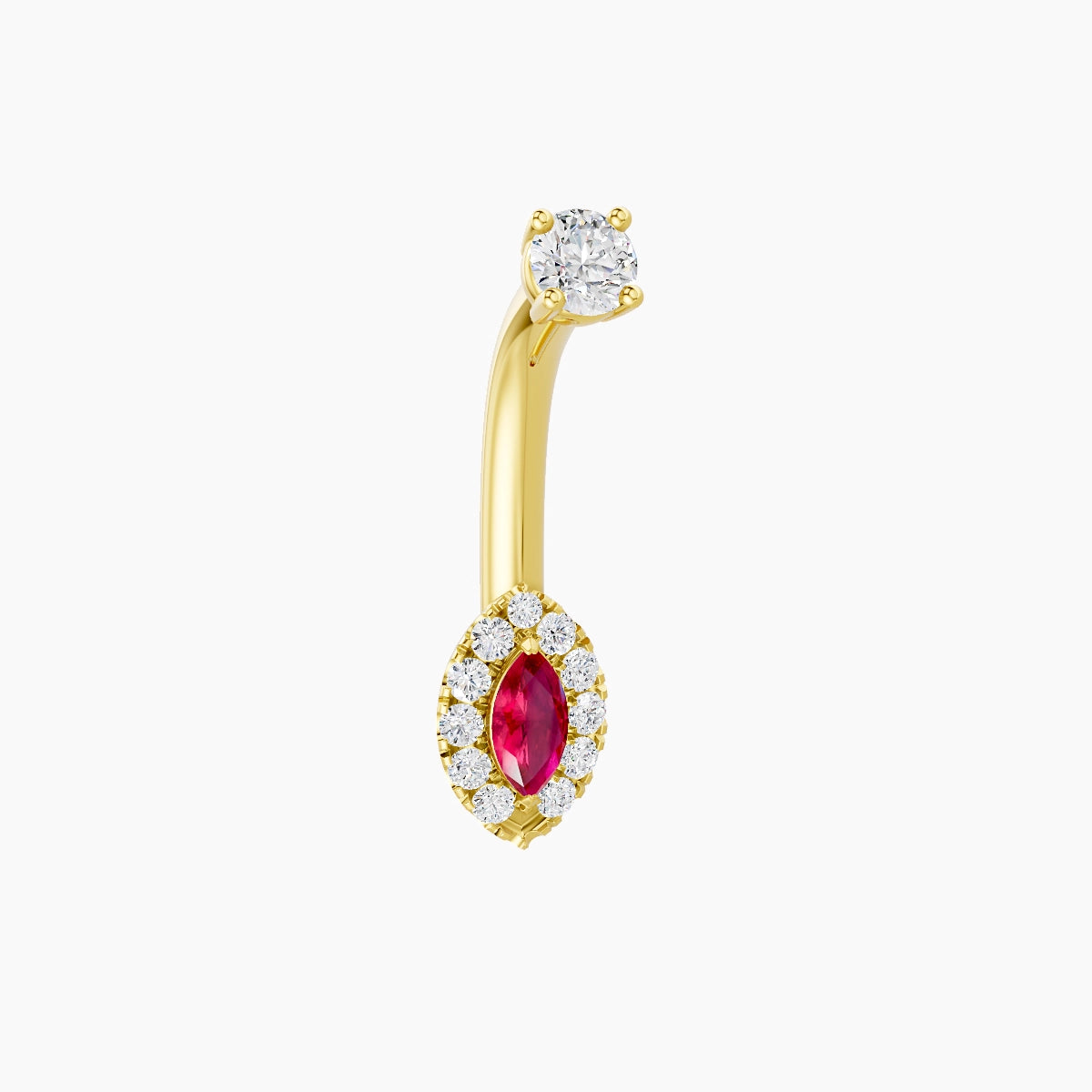 Eirene | 18k Yellow Gold 7 mm 8 mm Halo Marquise Ruby & Diamond Belly Piercing