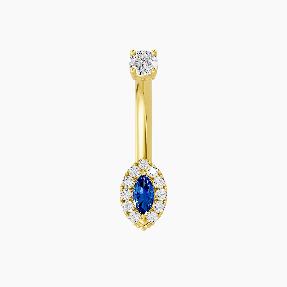 Eirene | 18k Yellow Gold 7 mm 8 mm Halo Marquise Sapphire & Diamond Belly Piercing
