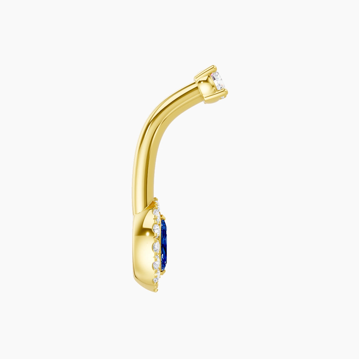 Eirene | 18k Yellow Gold 7 mm 8 mm Halo Marquise Sapphire & Diamond Belly Piercing