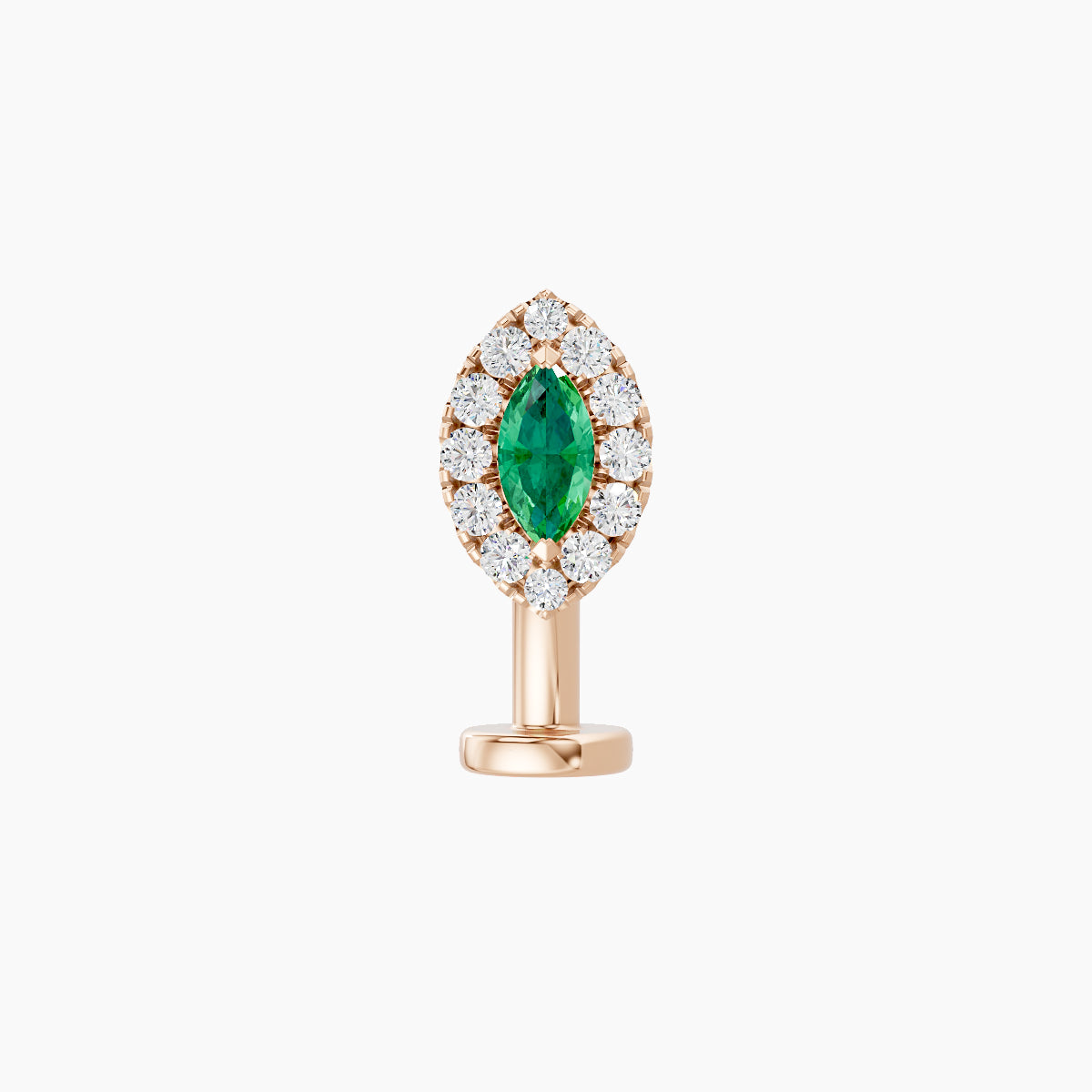 Eirene | 18k Rose Gold 8 mm 7.5 mm Halo Marquise Emerald & Diamond Floating Navel Piercing