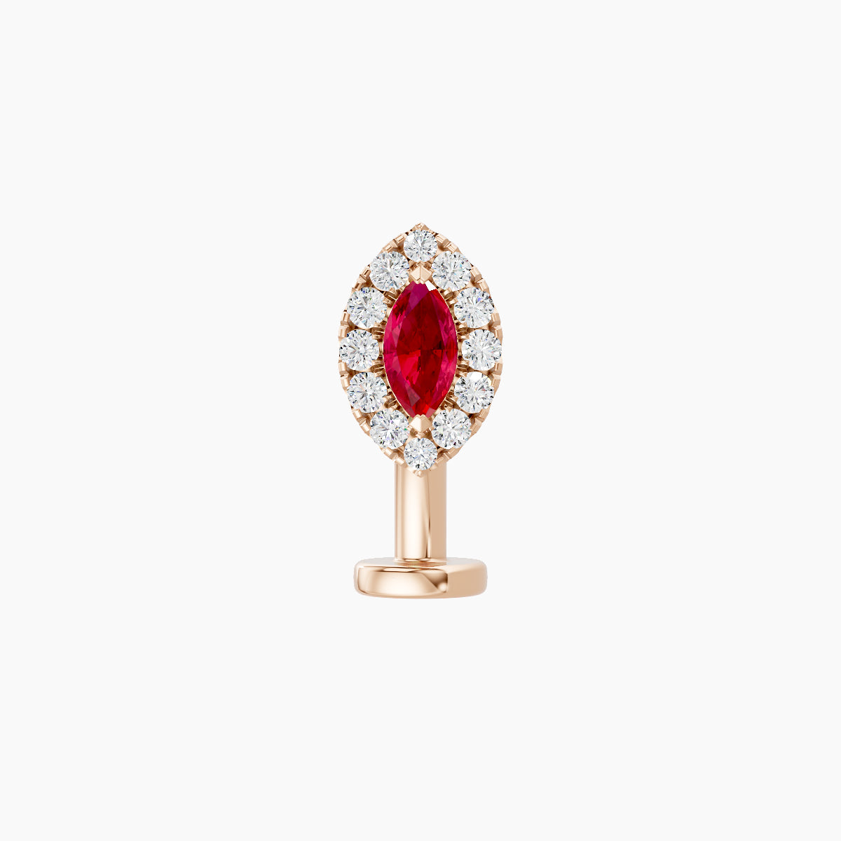 Eirene | 18k Rose Gold 8 mm 7.5 mm Halo Marquise Ruby & Diamond Floating Navel Piercing