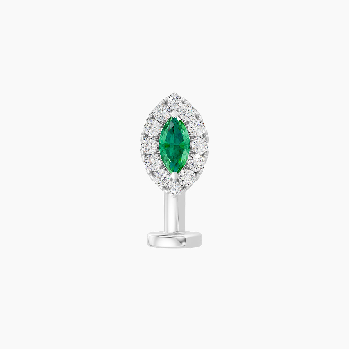 Eirene | 18k White Gold 8 mm 7.5 mm Halo Marquise Emerald & Diamond Floating Navel Piercing