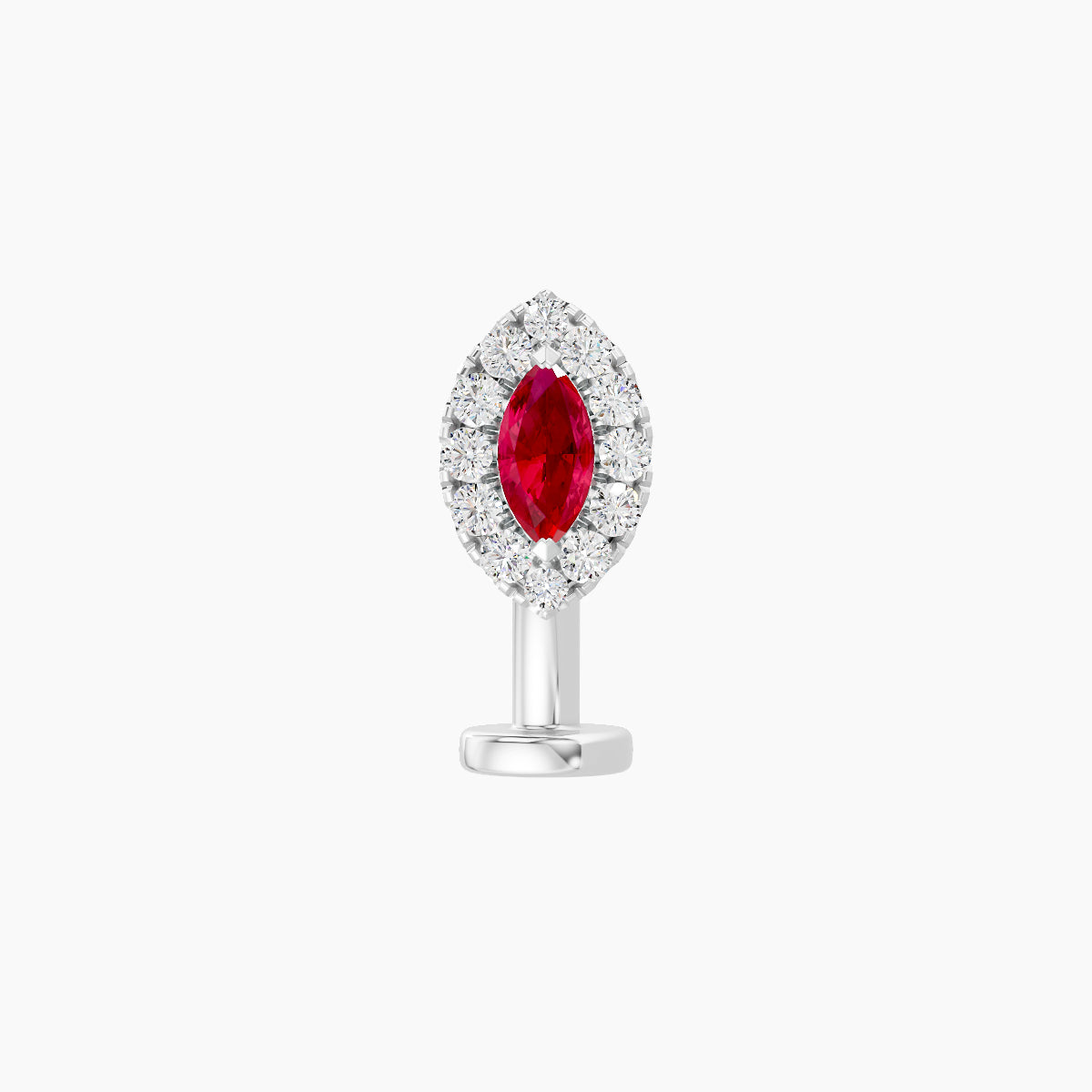 Eirene | 18k White Gold 8 mm 7.5 mm Halo Marquise Ruby & Diamond Floating Navel Piercing