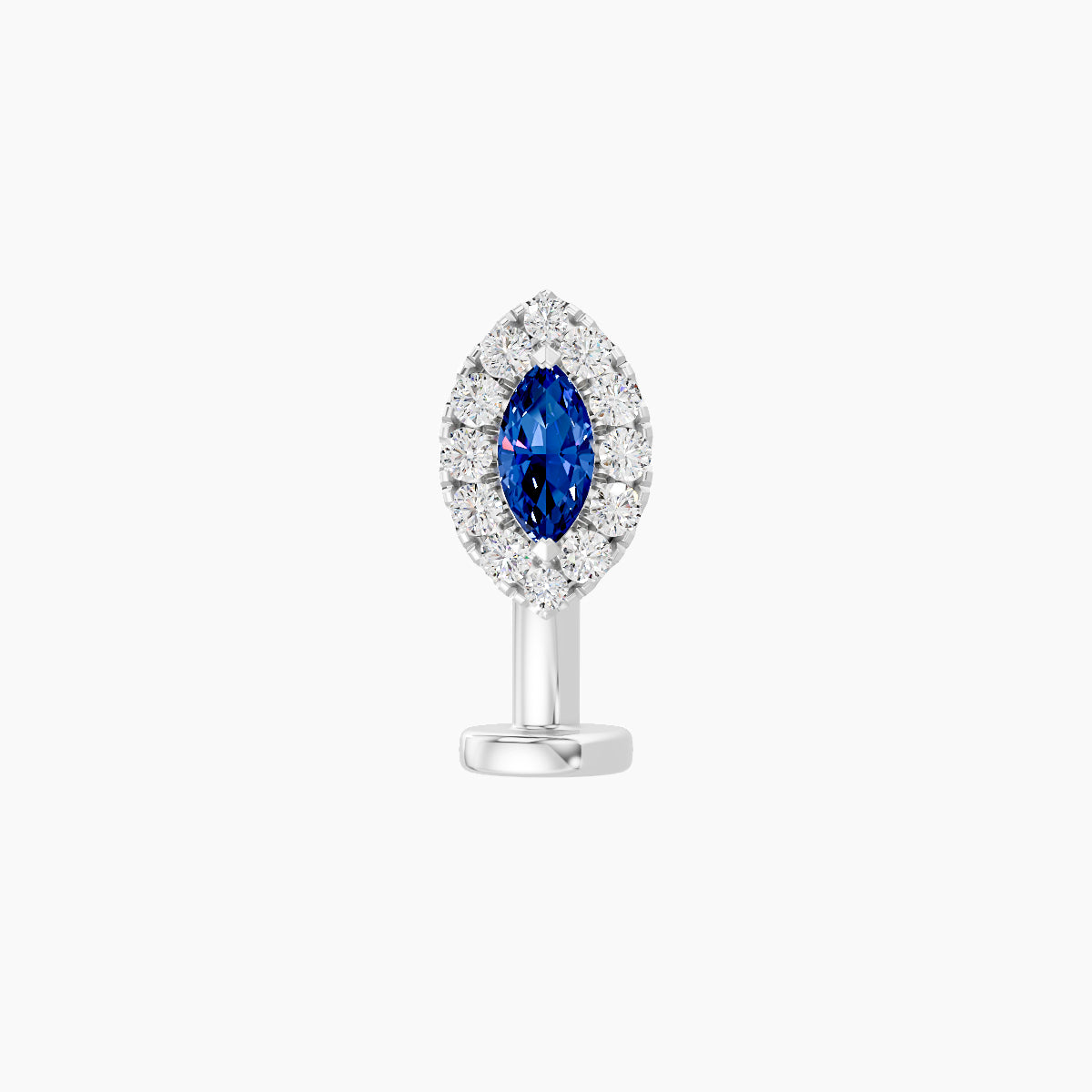 Eirene | 18k White Gold 8 mm 7.5 mm Halo Marquise Sapphire & Diamond Floating Navel Piercing