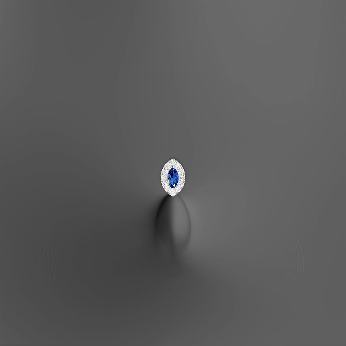 Eirene | 18k White Gold 8 mm 7.5 mm Halo Marquise Sapphire & Diamond Floating Navel Piercing