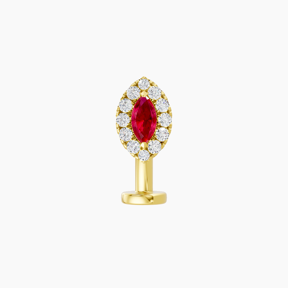 Eirene | 18k Yellow Gold 8 mm 7.5 mm Halo Marquise Ruby & Diamond Floating Navel Piercing