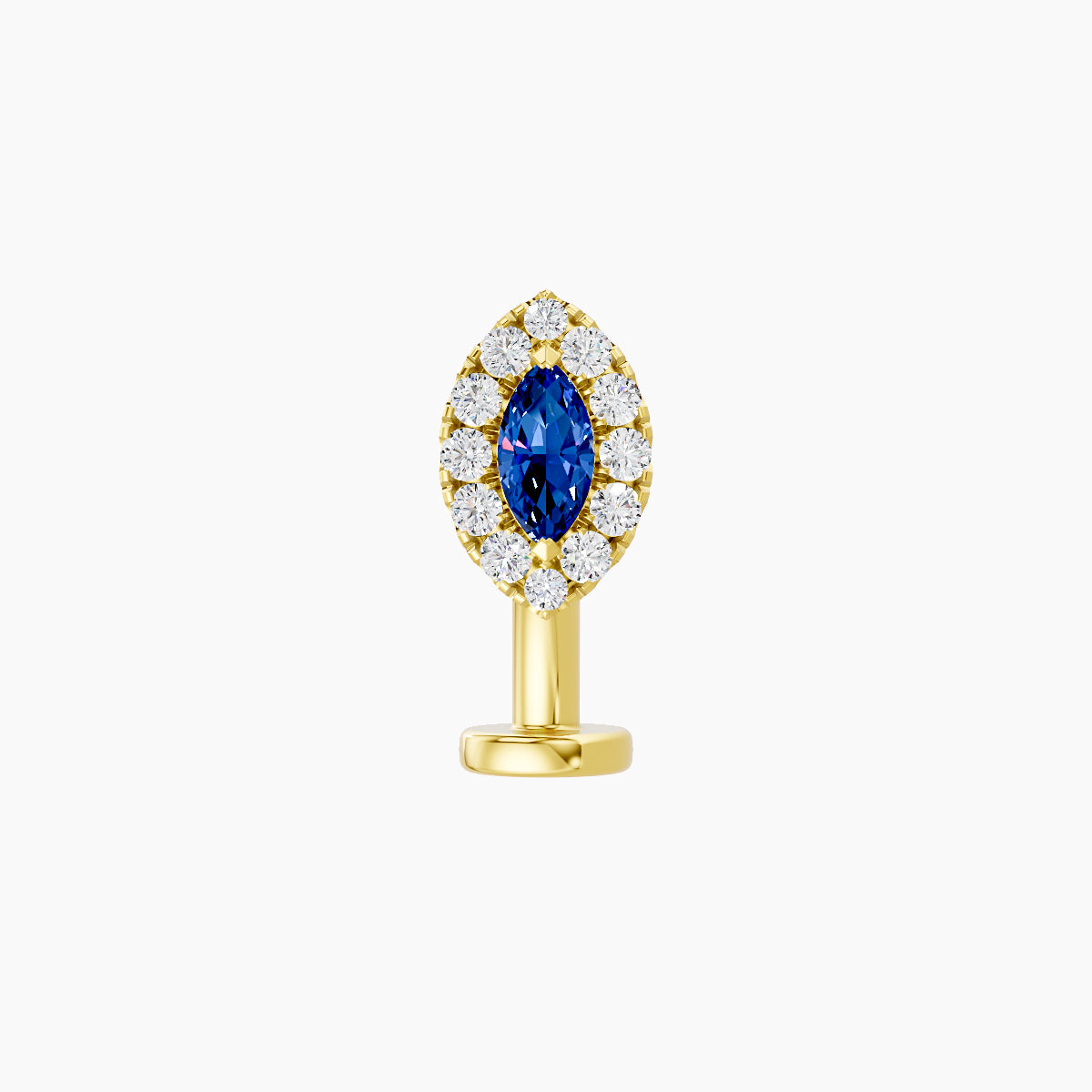 Eirene | 18k Yellow Gold 8 mm 7.5 mm Halo Marquise Sapphire & Diamond Floating Navel Piercing