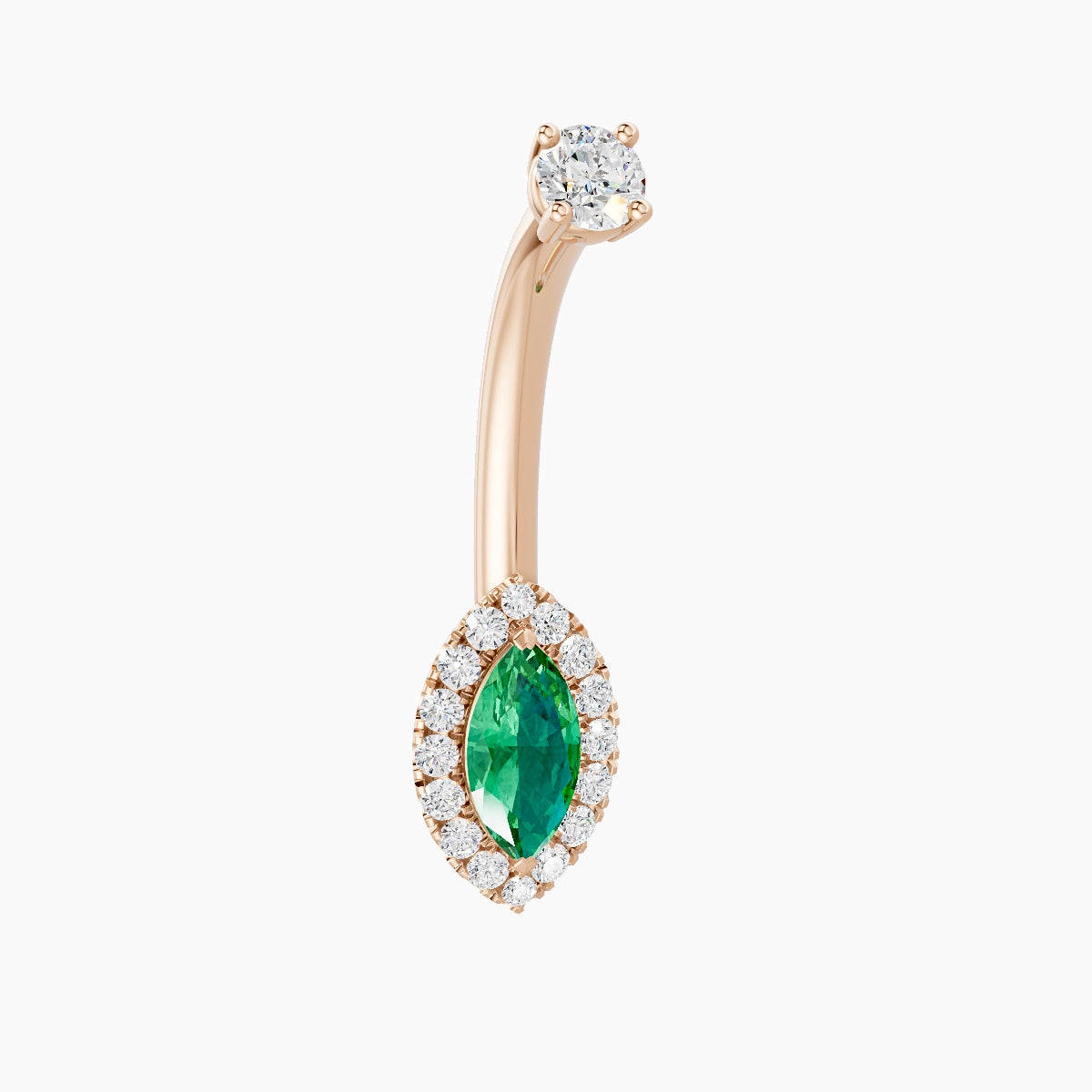 Eirene | 18k Rose Gold 9 mm 10 mm Halo Marquise Emerald & Diamond Belly Piercing