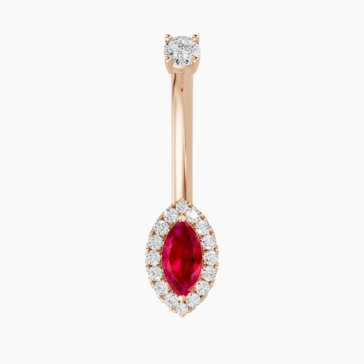 Eirene | 18k Rose Gold 9 mm 10 mm Halo Marquise Ruby & Diamond Belly Piercing