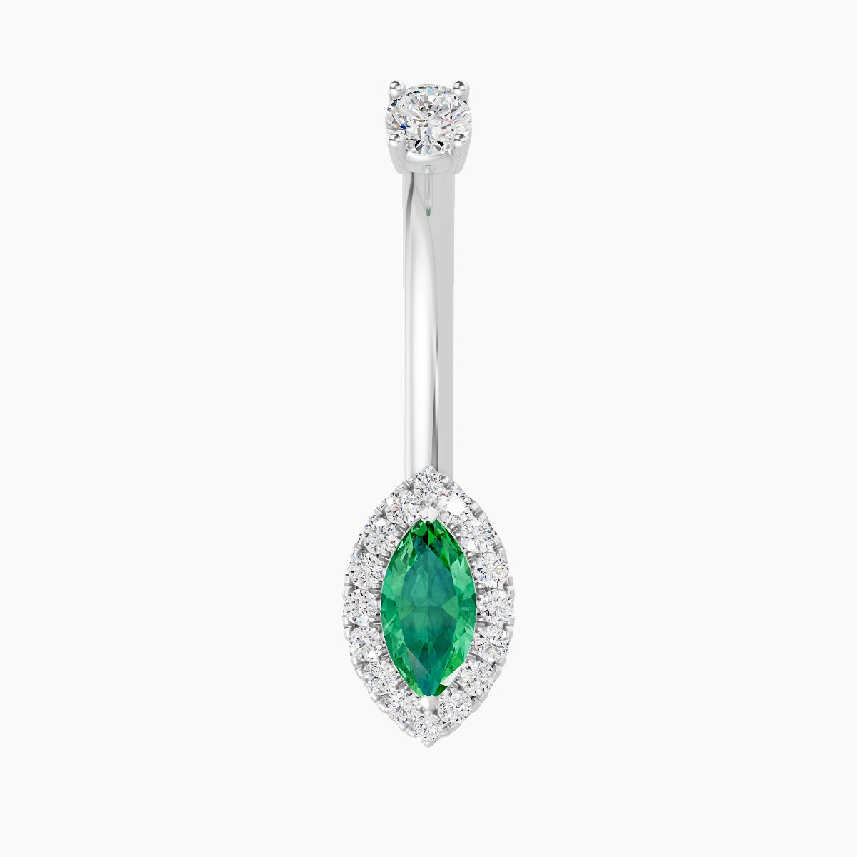 Eirene | 18k White Gold 9 mm 10 mm Halo Marquise Emerald & Diamond Belly Piercing