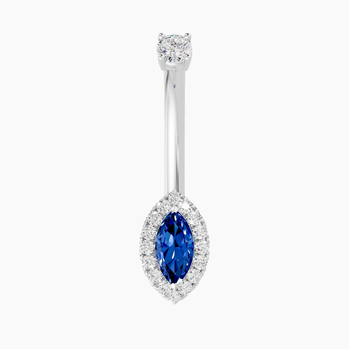 Eirene | 18k White Gold 9 mm 10 mm Halo Marquise Sapphire & Diamond Belly Piercing
