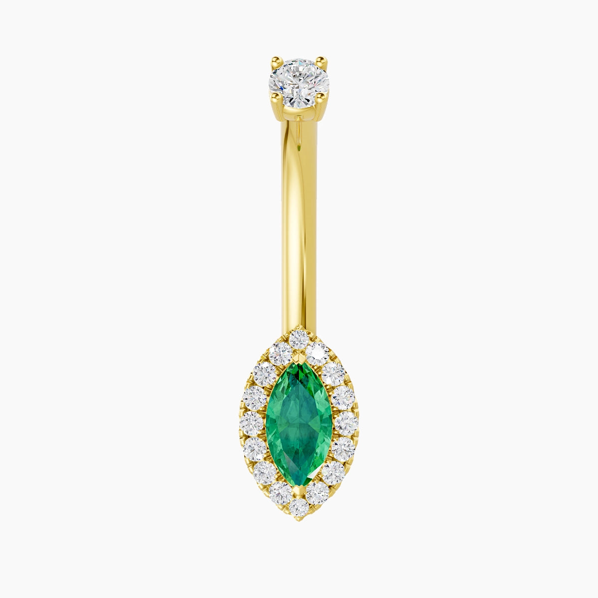 Eirene | 18k Yellow Gold 9 mm 10 mm Halo Marquise Emerald & Diamond Belly Piercing