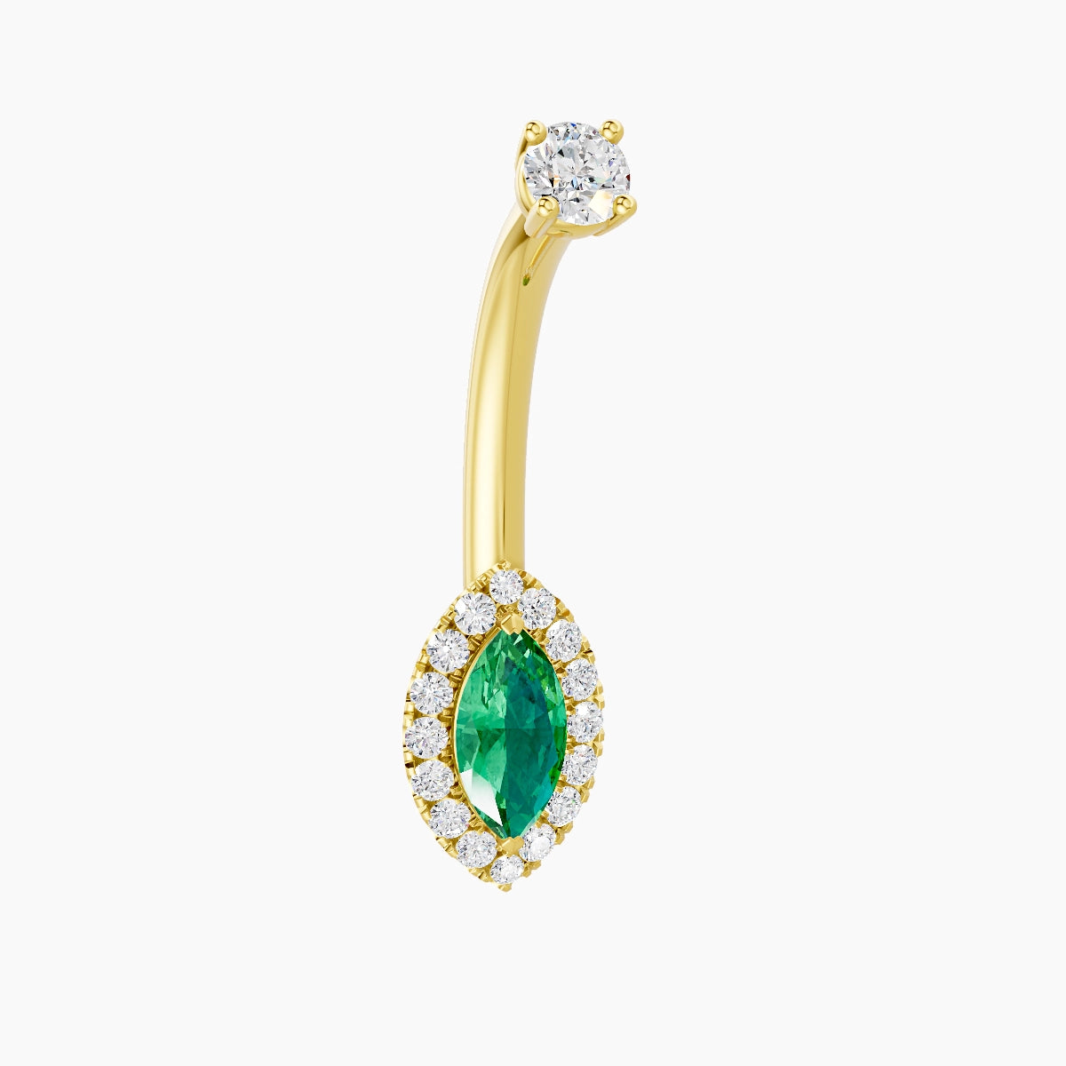 Eirene | 18k Yellow Gold 9 mm 10 mm Halo Marquise Emerald & Diamond Belly Piercing