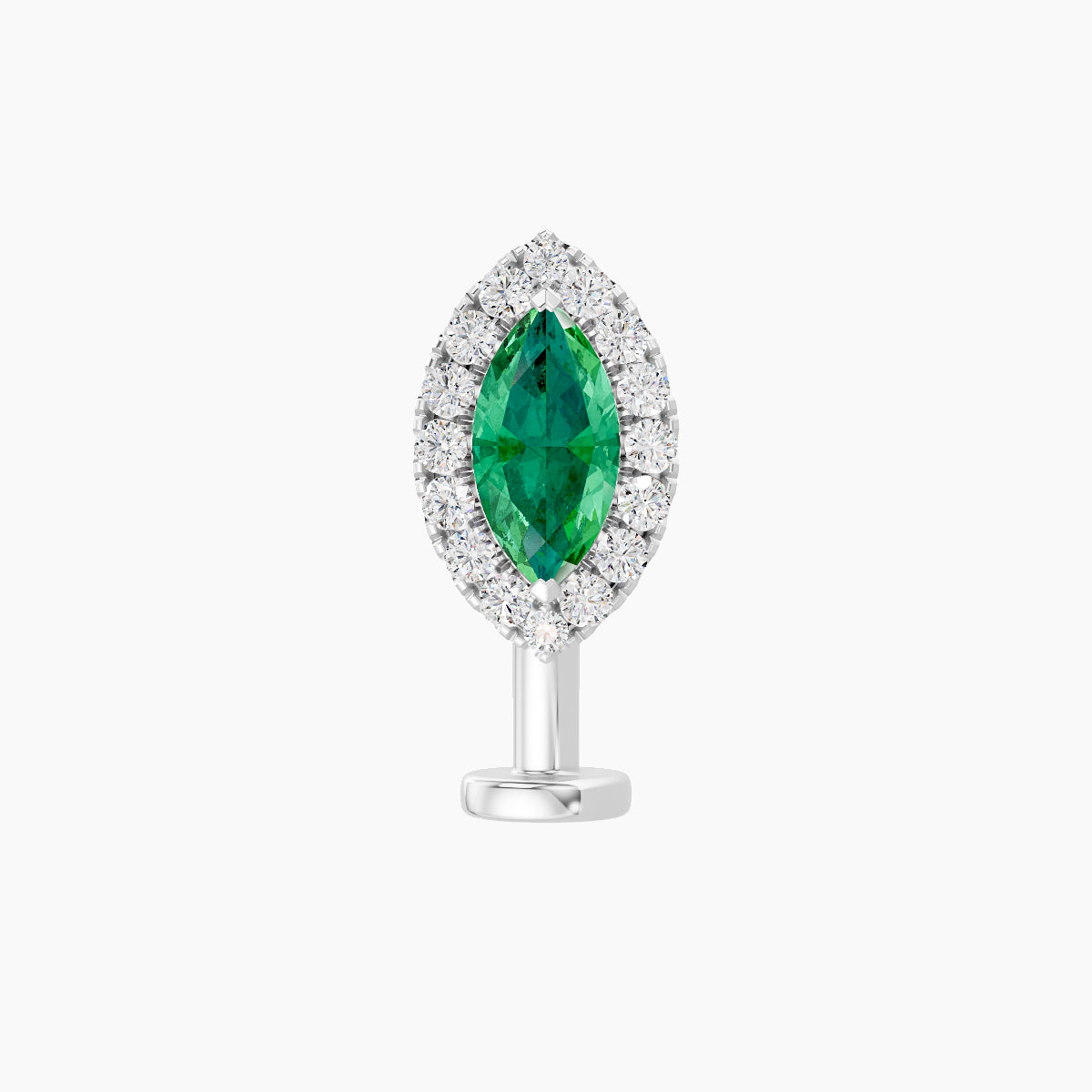 Eirene | 18k White Gold 10 mm 9.5 mm Halo Marquise Emerald & Diamond Floating Navel Piercing