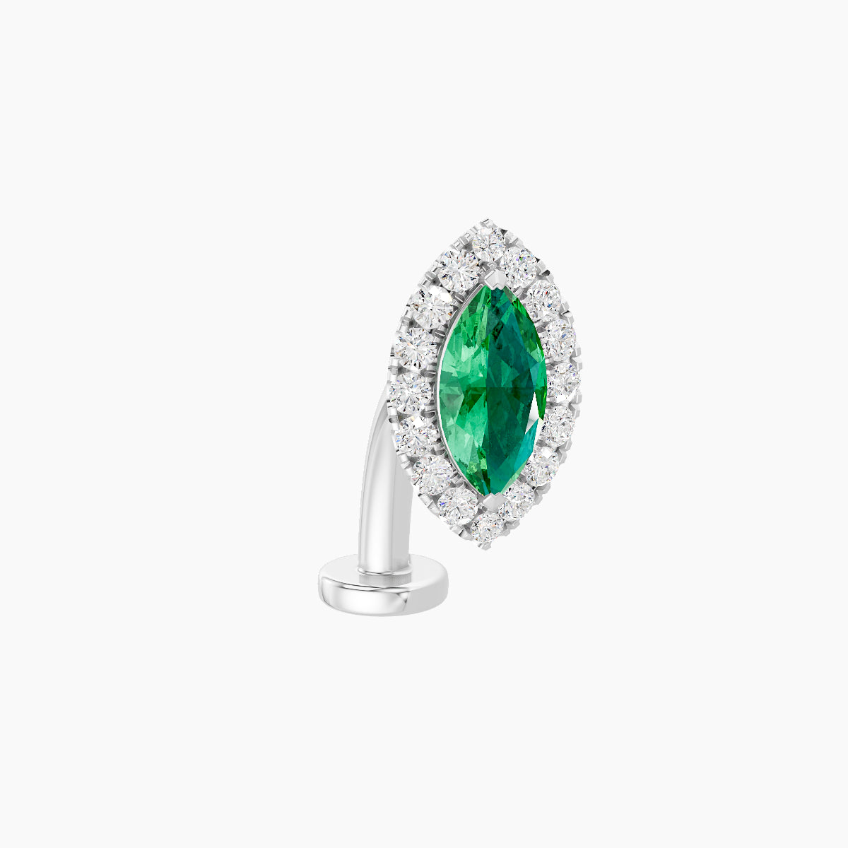 Eirene | 18k White Gold 10 mm 9.5 mm Halo Marquise Emerald & Diamond Floating Navel Piercing
