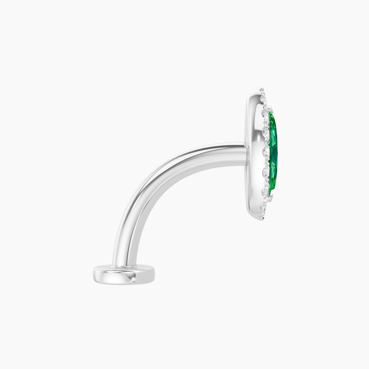 Eirene | 18k White Gold 10 mm 9.5 mm Halo Marquise Emerald & Diamond Floating Navel Piercing